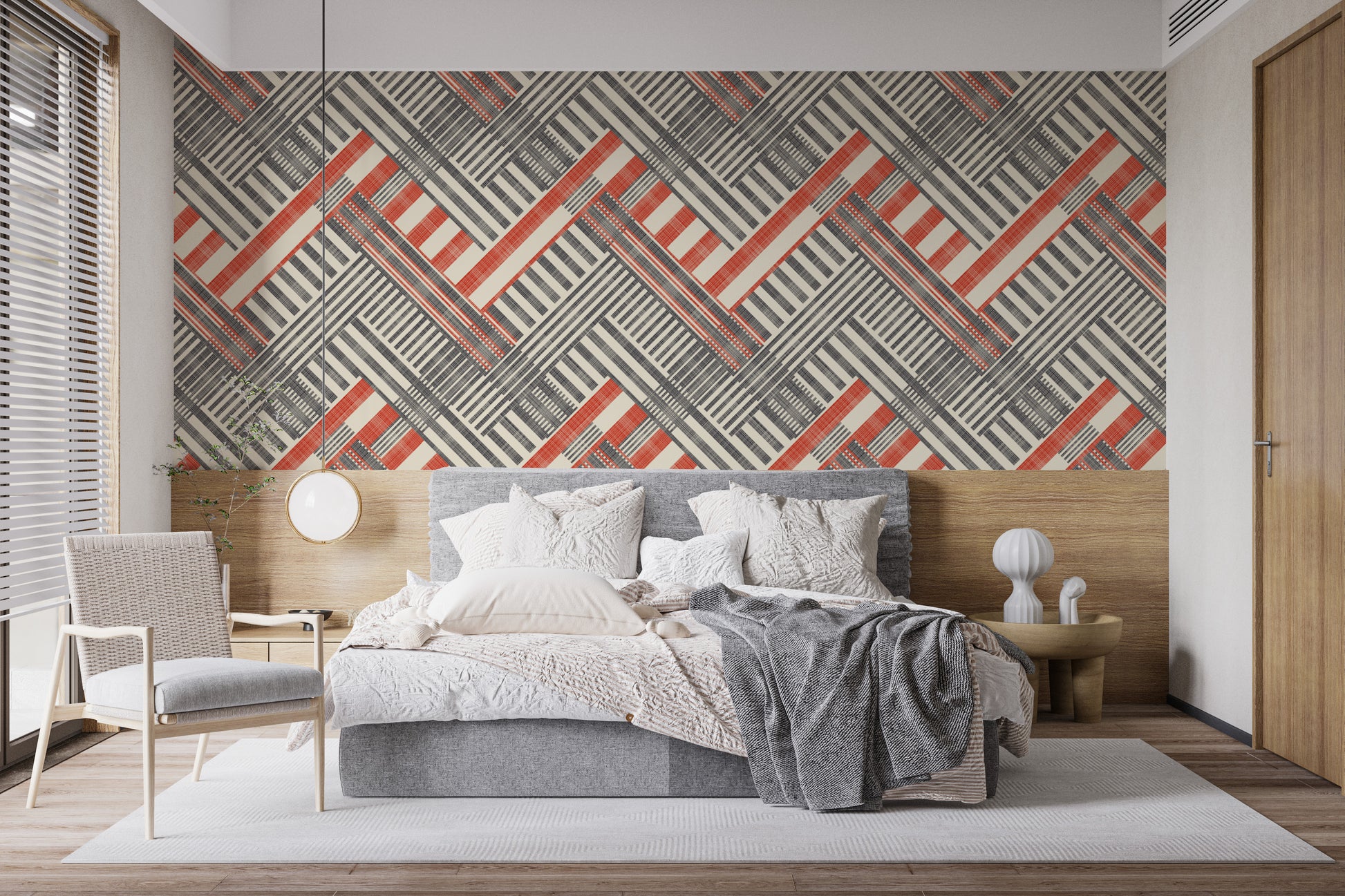 Modern geometric wallpaper featuring harmonious stripe patterns.