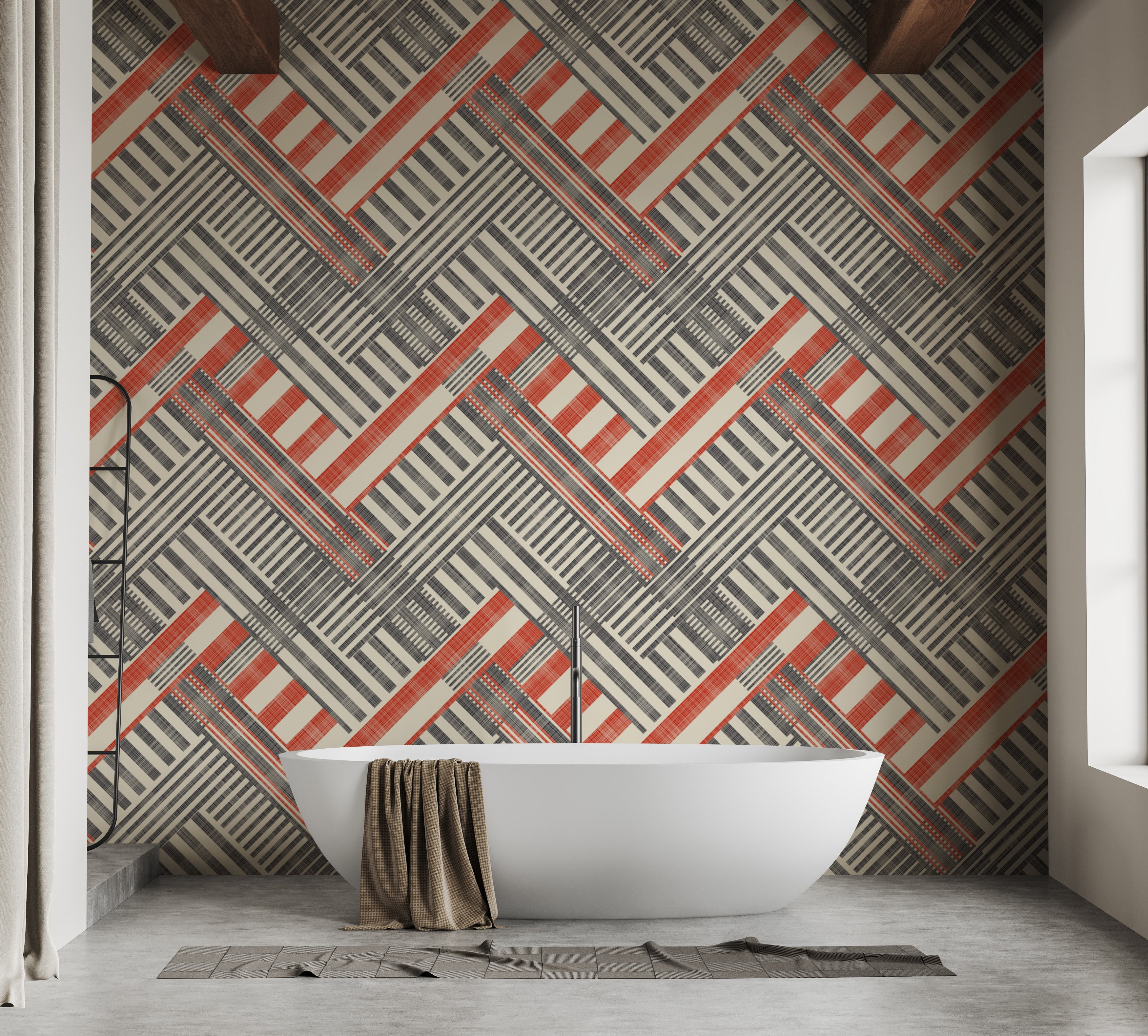 Harmonious striped wallpaper with geometric details for chic walls.
