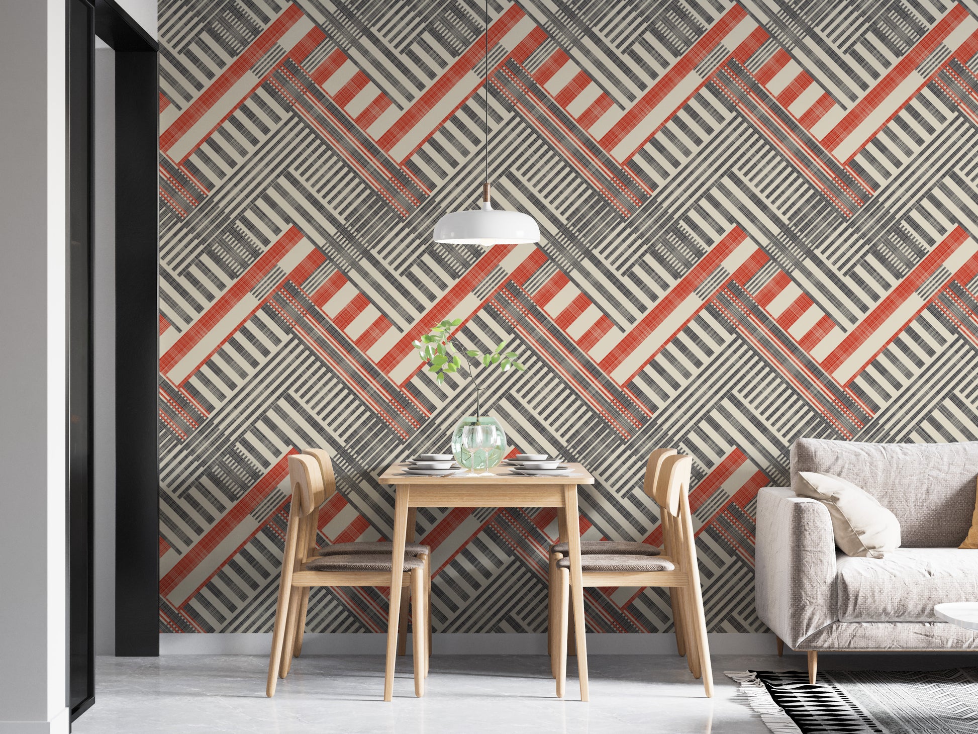 Striped geometric wallpaper for contemporary and minimalist decor.
