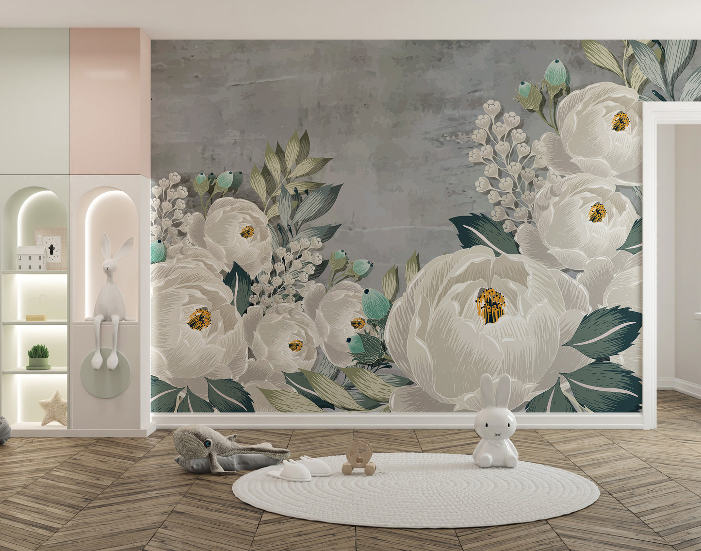 Peony sketch wallpaper blending graceful florals and grunge style.
