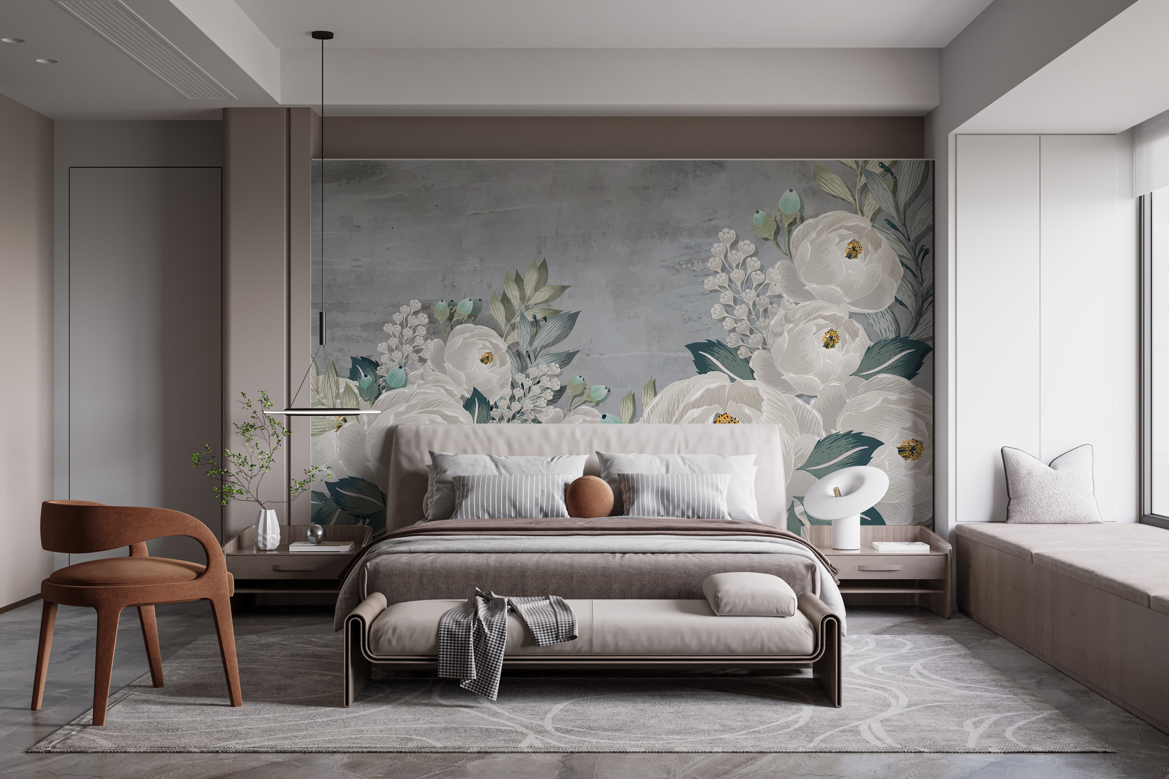 Peony sketch wallpaper blending grace and grunge for bold walls.
