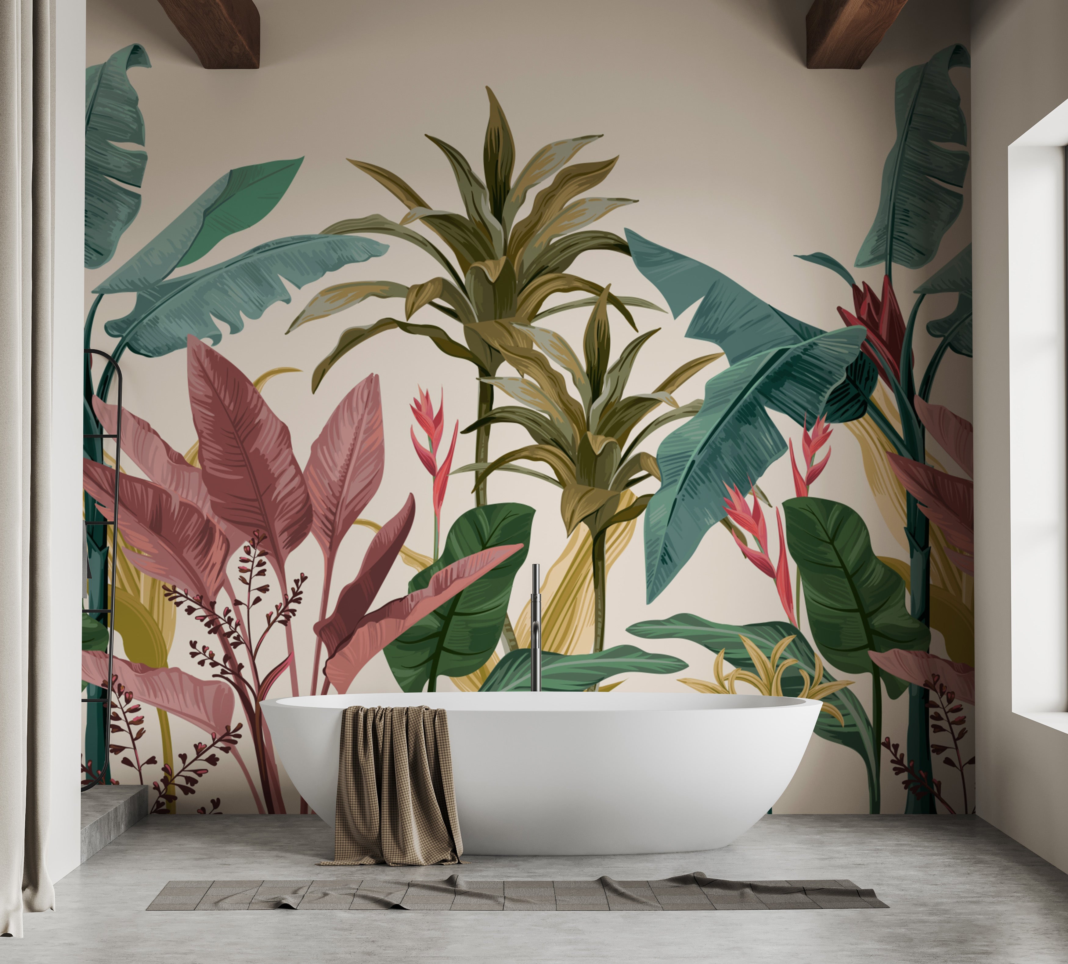 Banana leaves wall mural adding tropical bliss to modern spaces.
