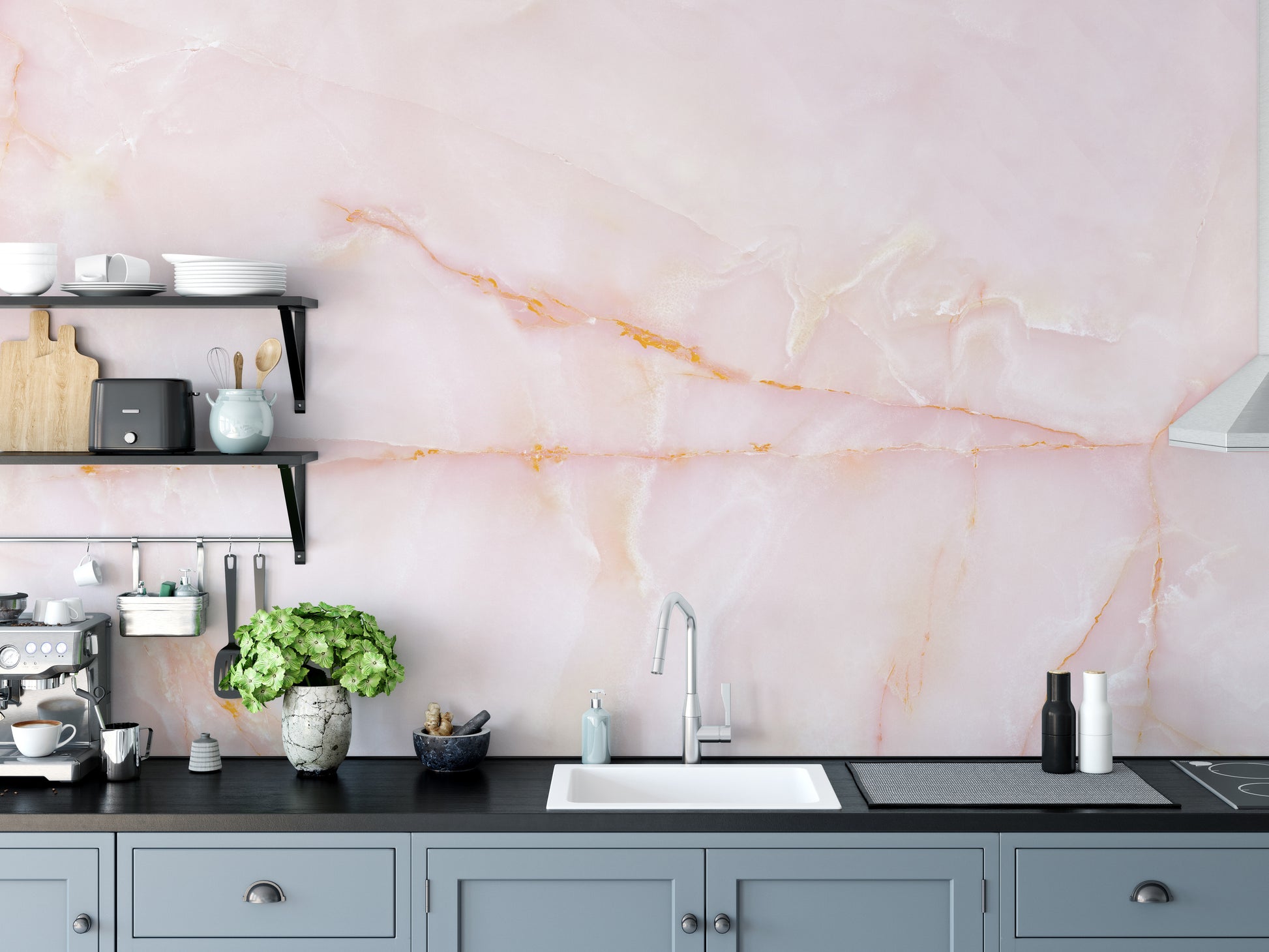 Wall mural showcasing blushing pink onyx marble for chic interiors.
