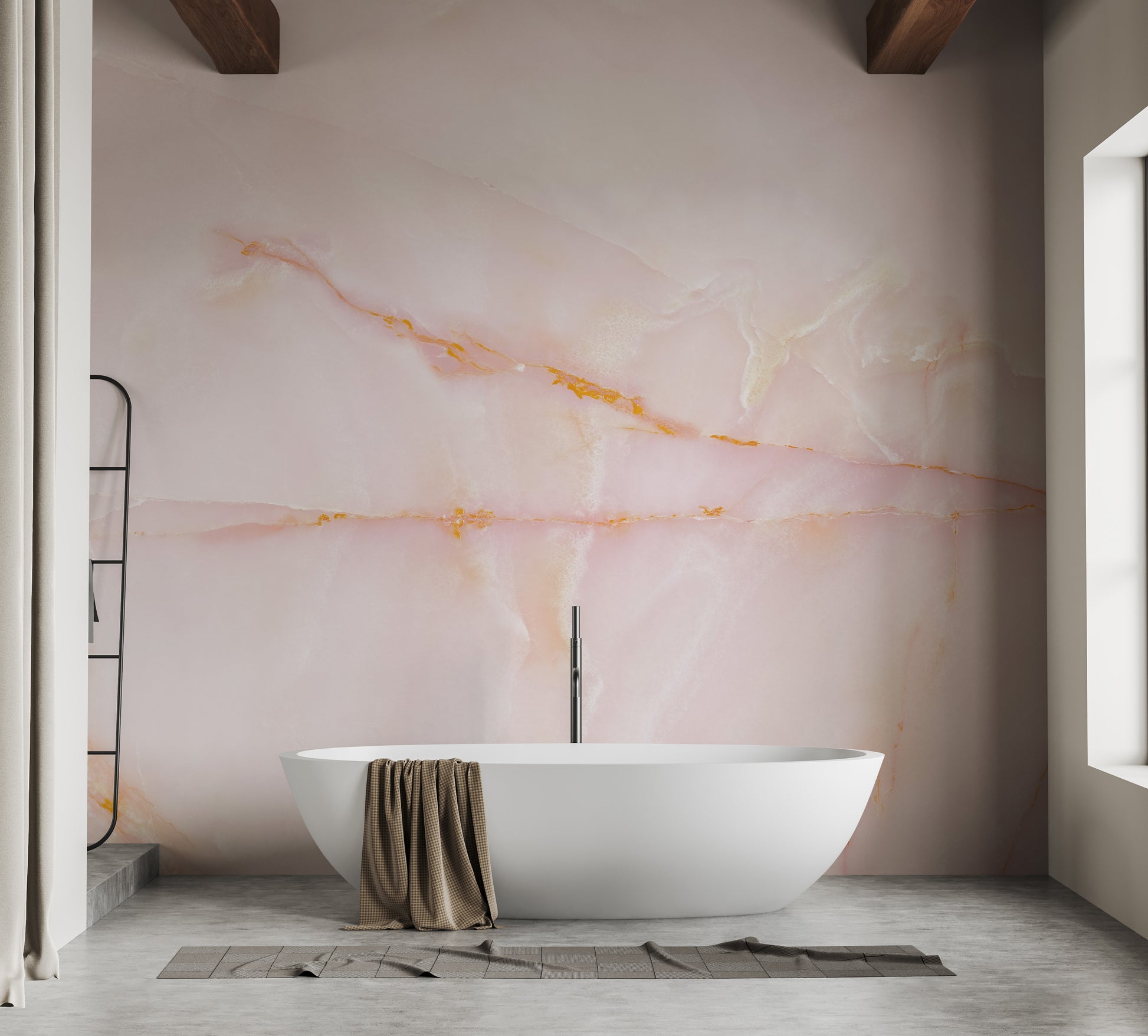 Luxurious pink onyx mural blending elegance and natural patterns.
