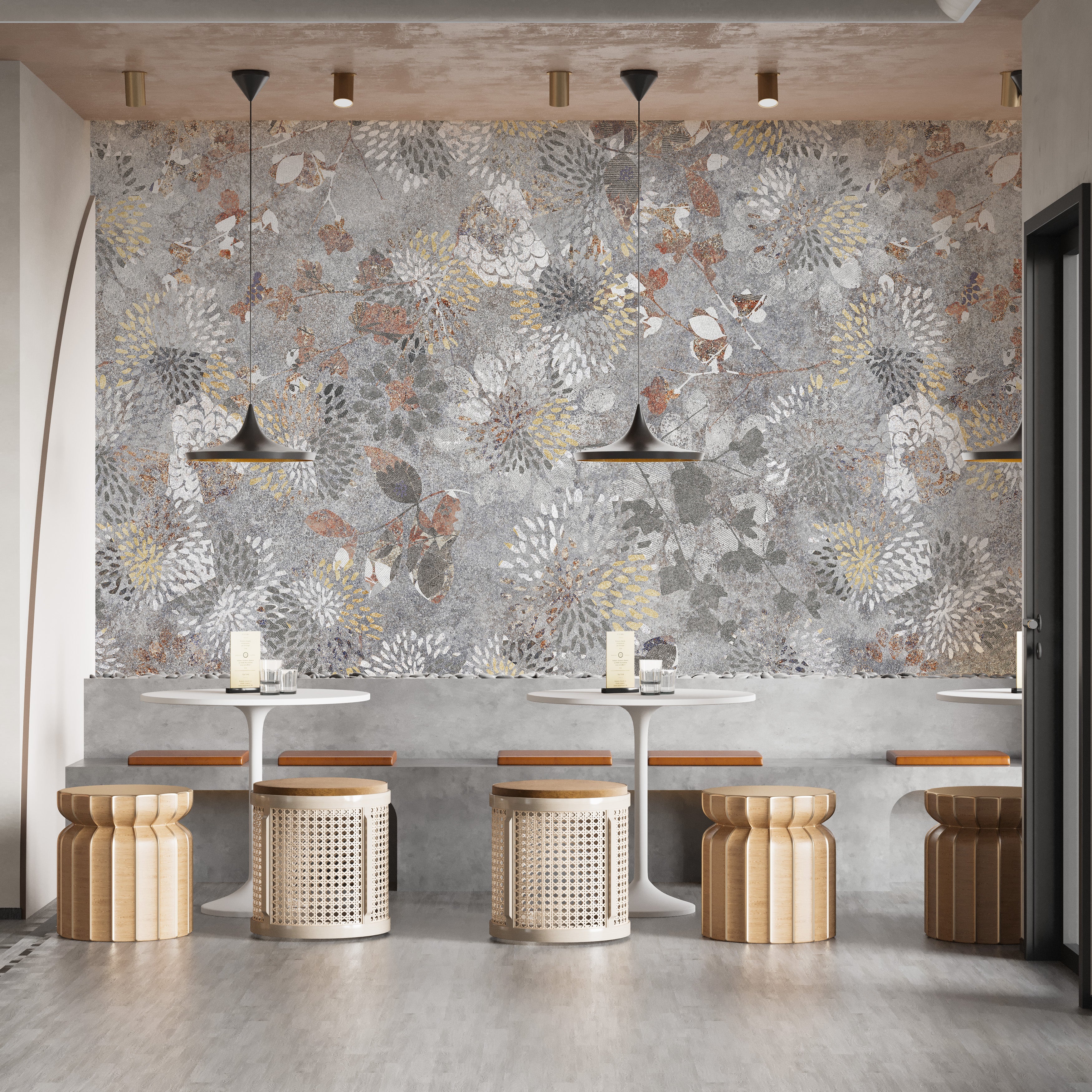 Artistic mural of botanical blooms for graceful and vibrant decor.



