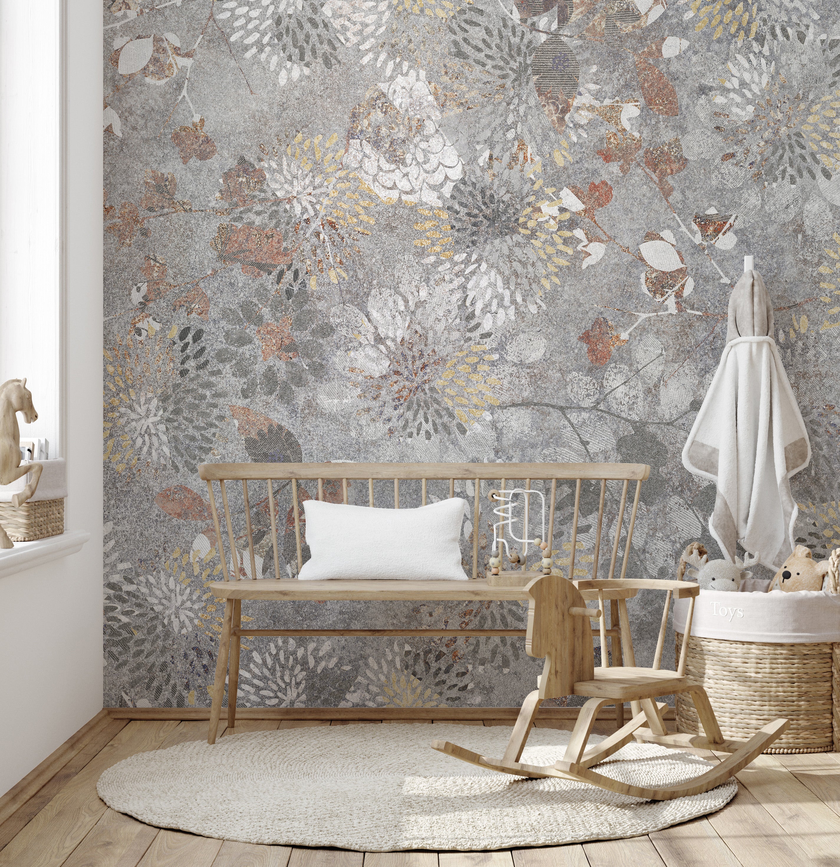 Painting-style wallpaper mural showcasing botanical blooms.