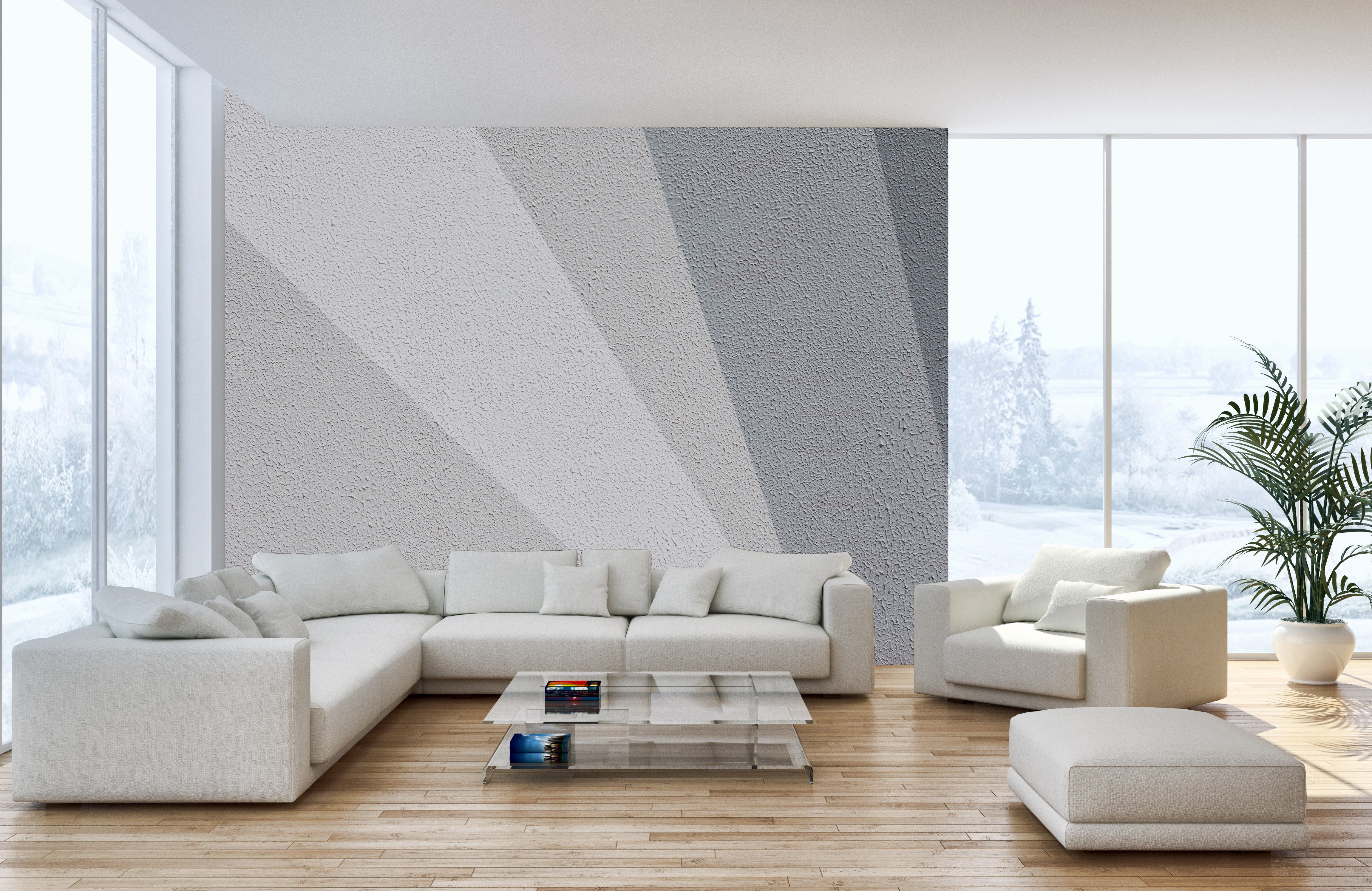 Sleek textured concrete mural adding depth to urban-style walls.



