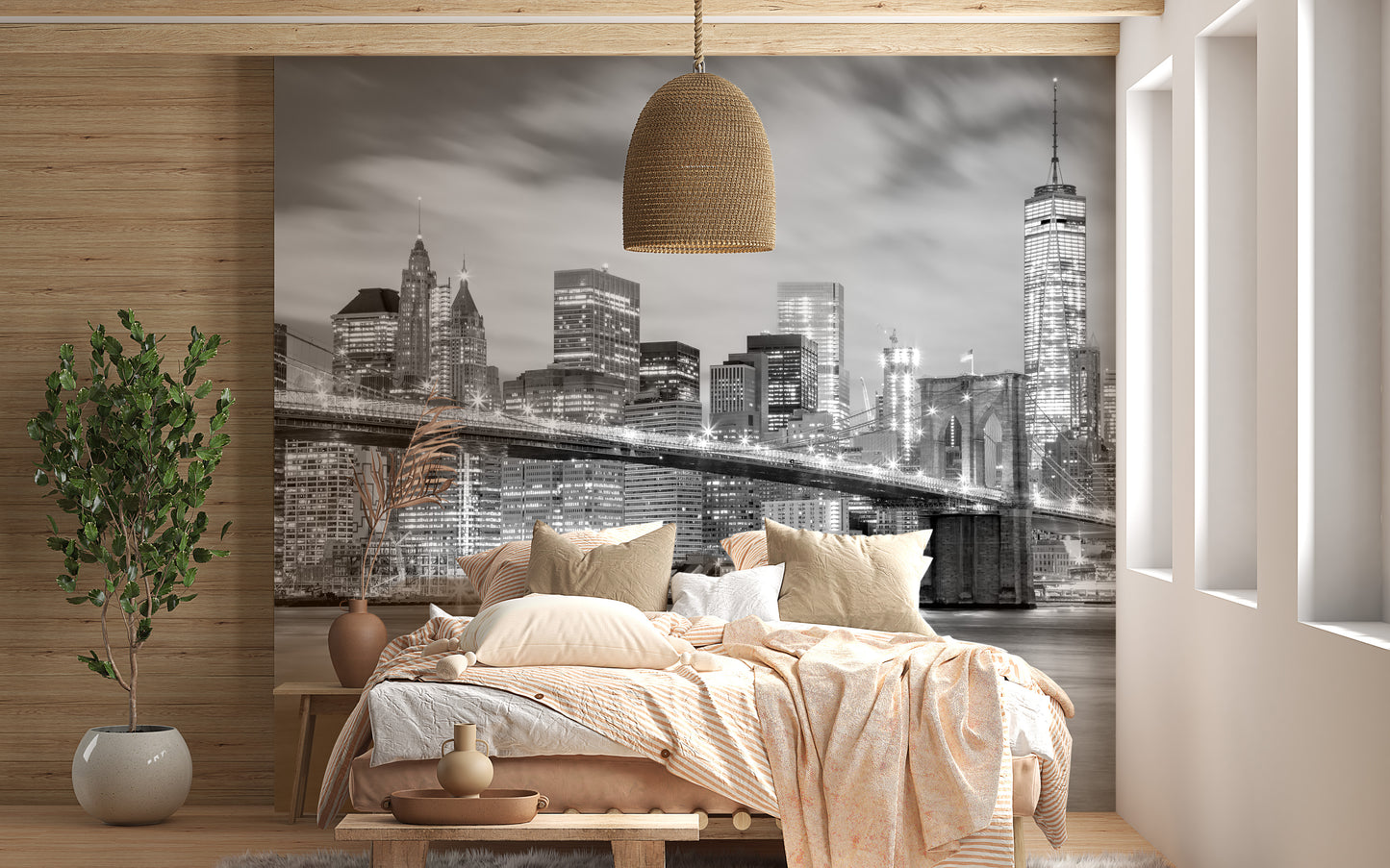 Brooklyn Bridge mural adding elegance to modern interiors.