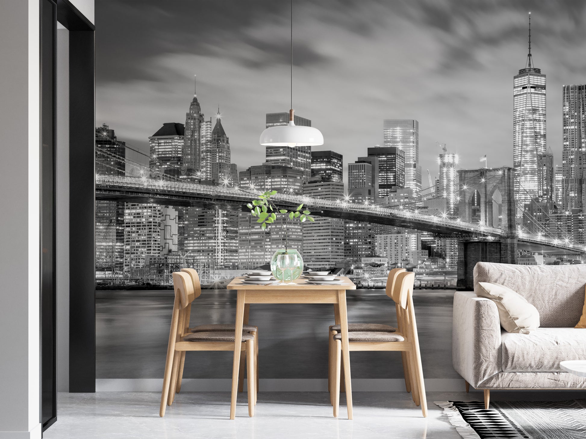 Iconic Brooklyn Bridge mural for urban-inspired wall decor.
