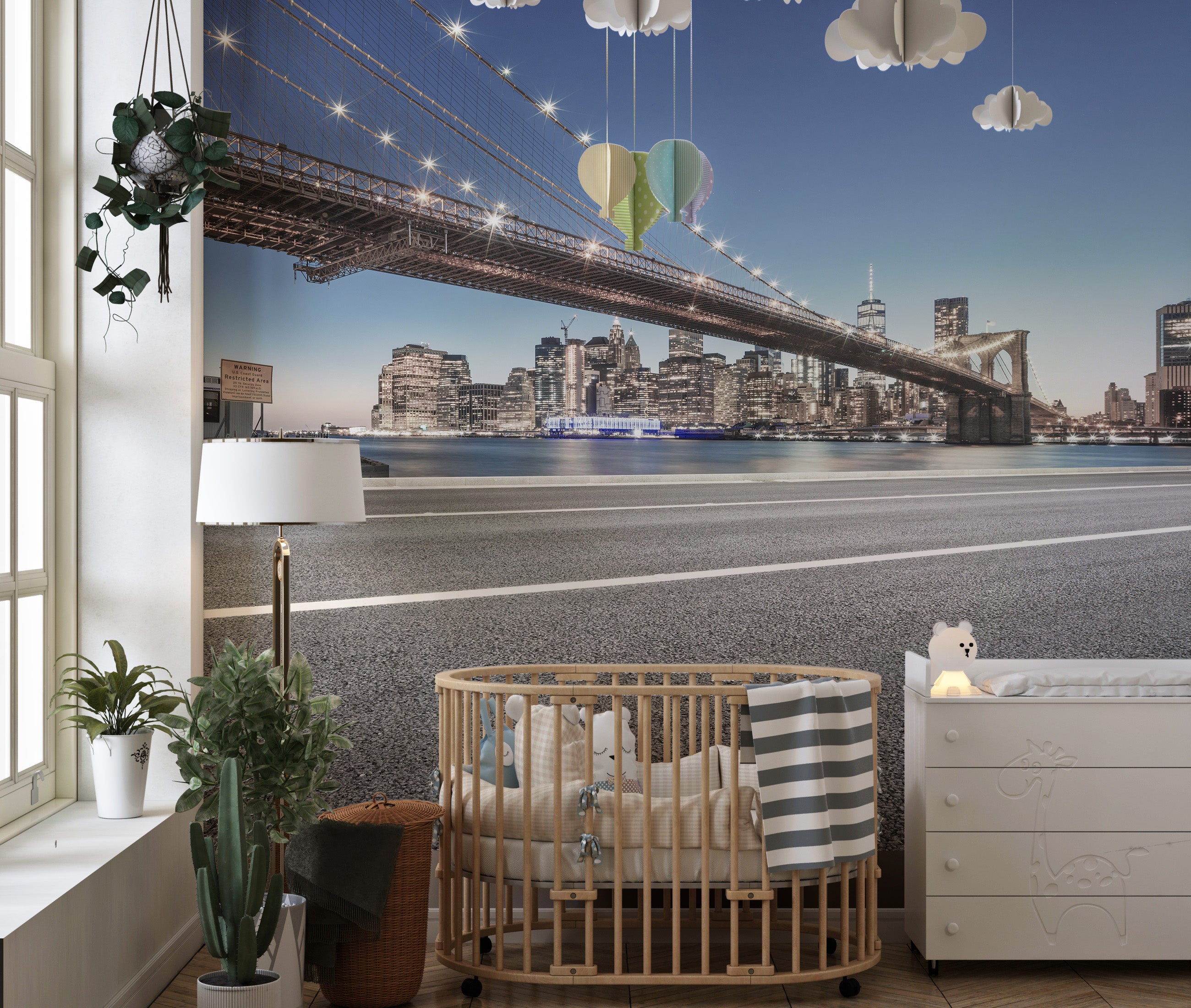 Artistic mural featuring New York’s Manhattan skyline in style.
