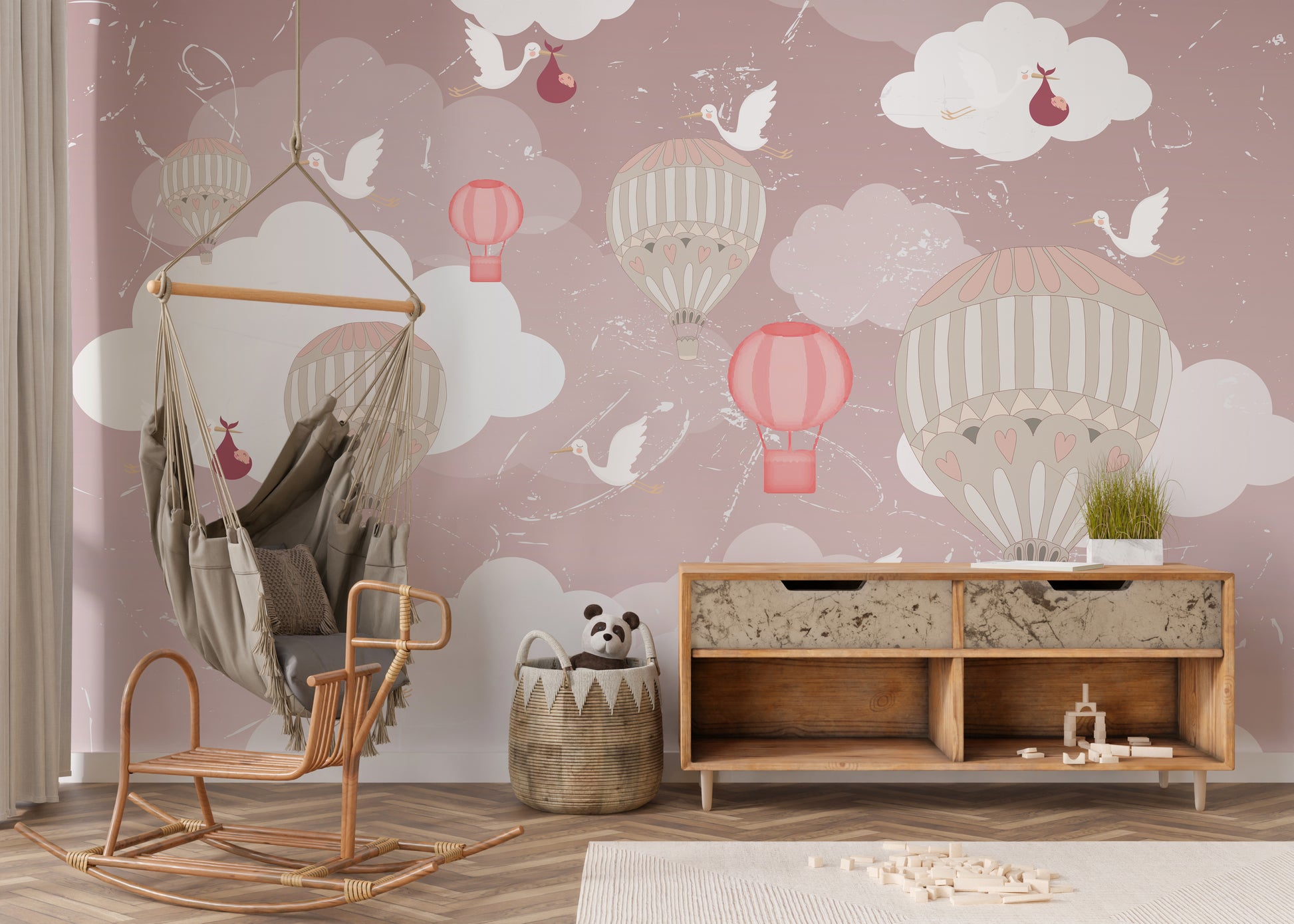 3D mural of floating balloons for a tranquil and dreamy wall decor.
