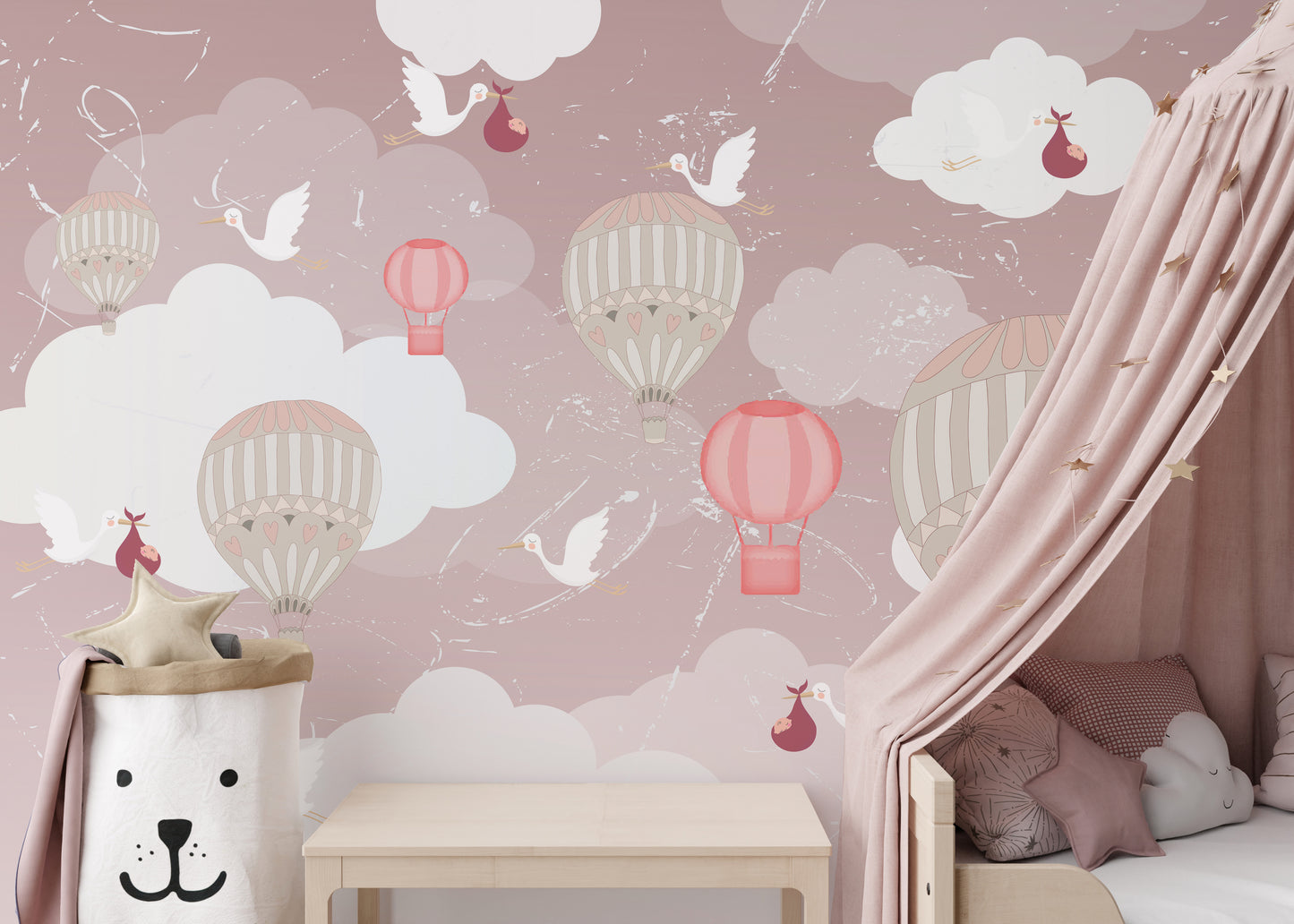 3D mural of floating tranquility balloons for soothing interiors.