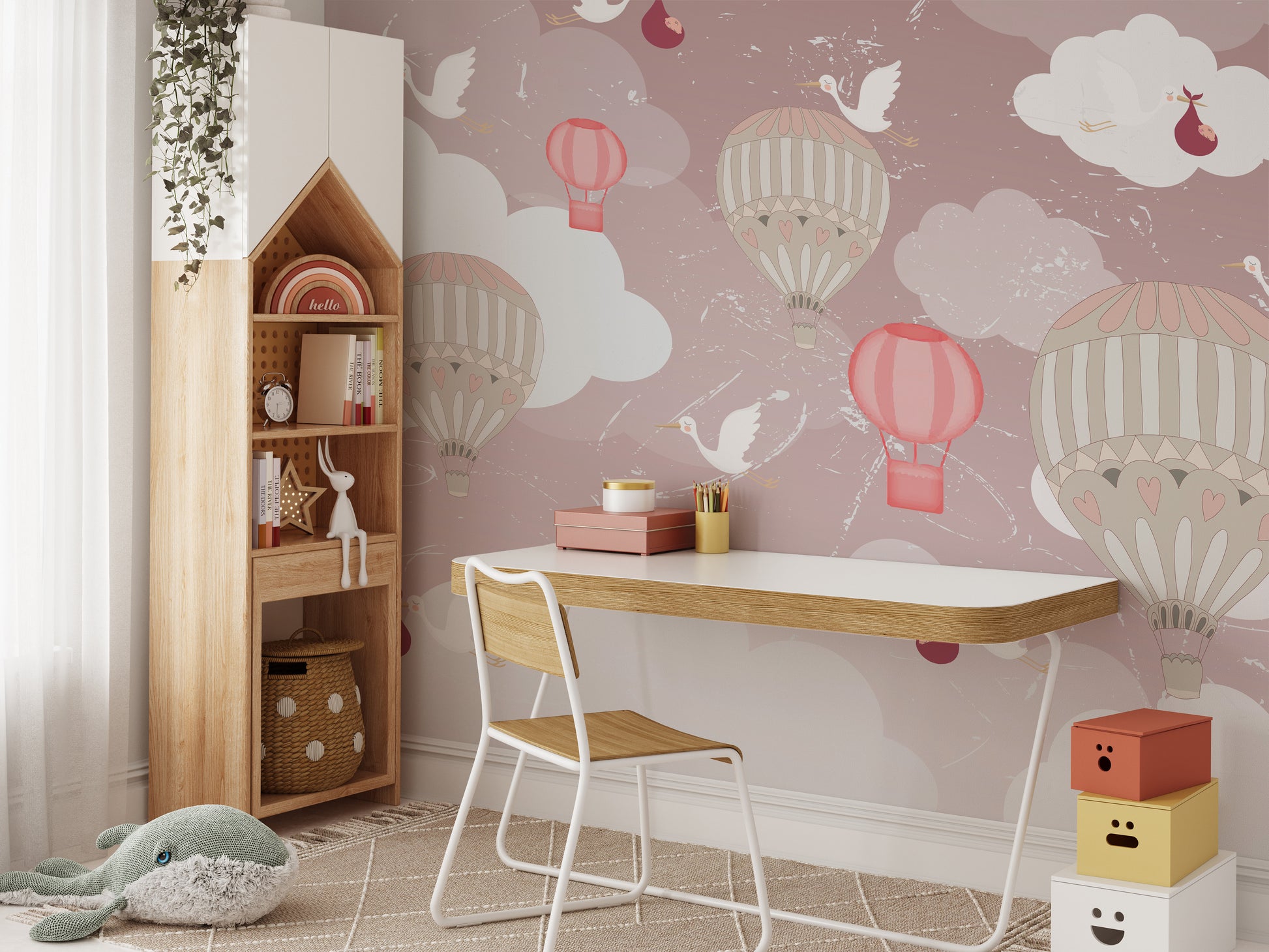 Artistic wallpaper mural showcasing floating 3D balloons in style.
