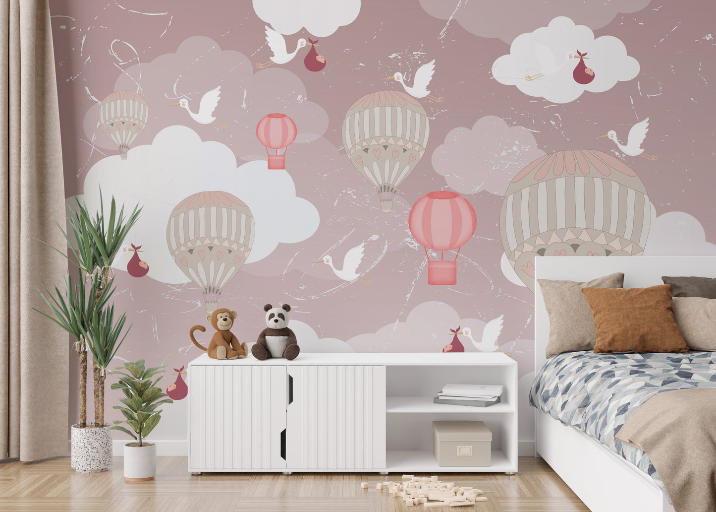 3D balloon mural creating a peaceful and airy atmosphere.
