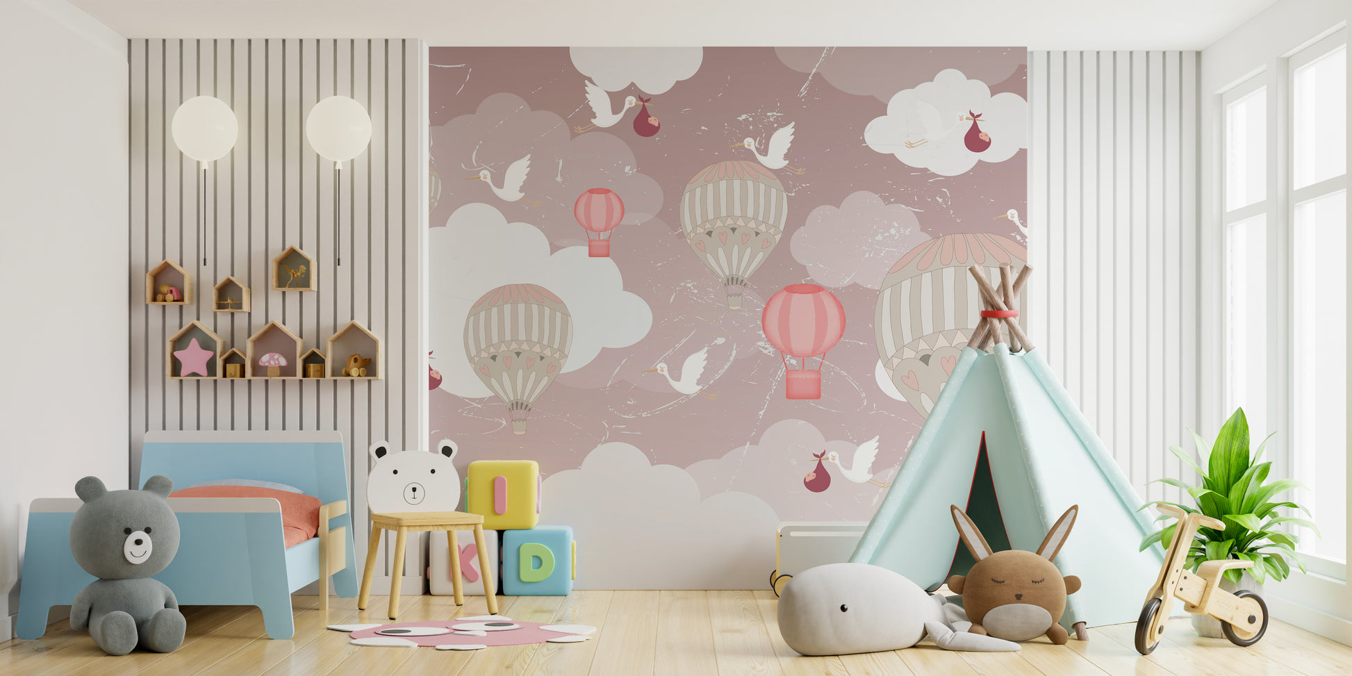 3D balloon wallpaper mural adding calm and depth to wall spaces.
