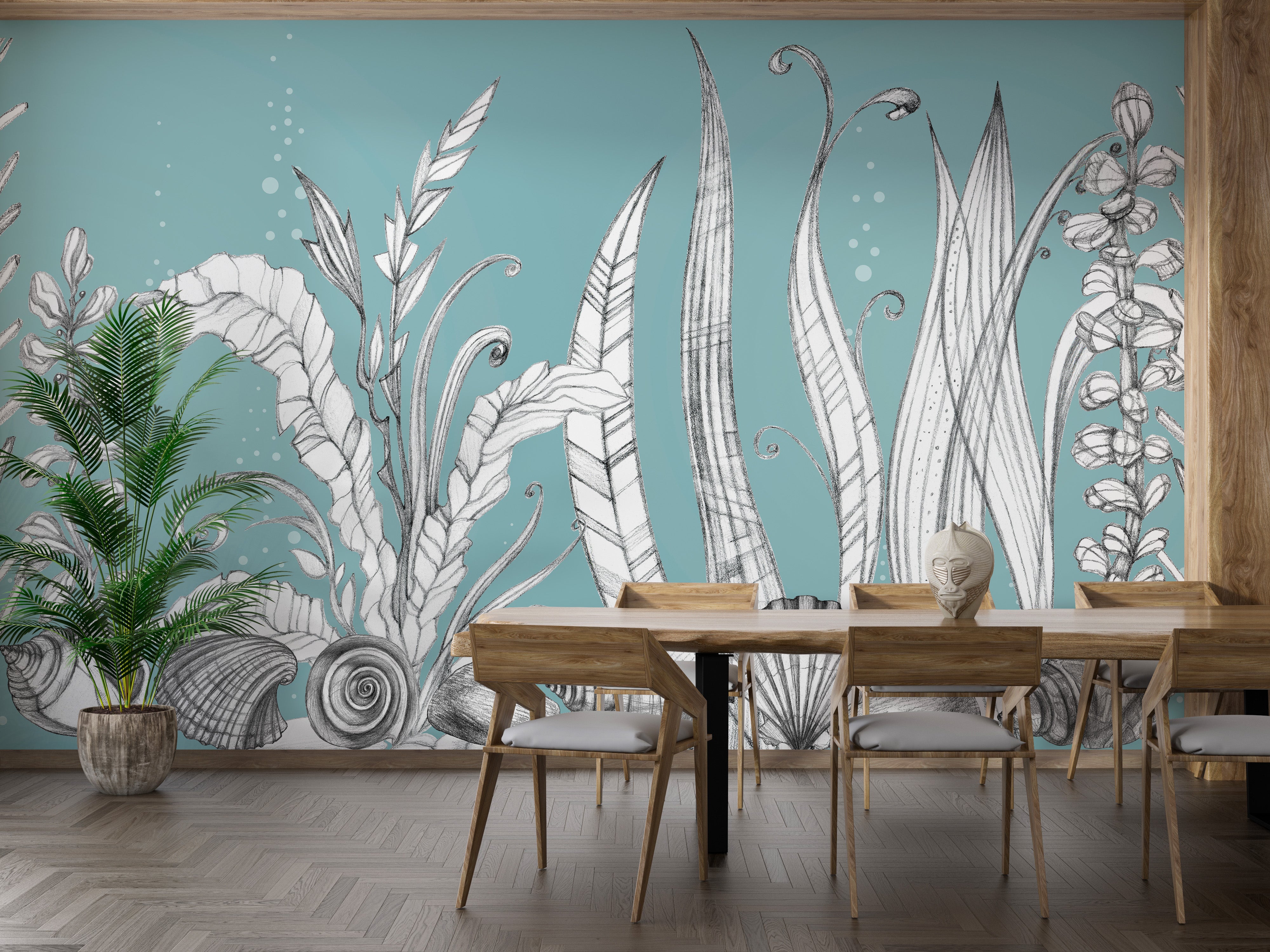 Artistic imaginary garden mural for serene and creative wall decor.
