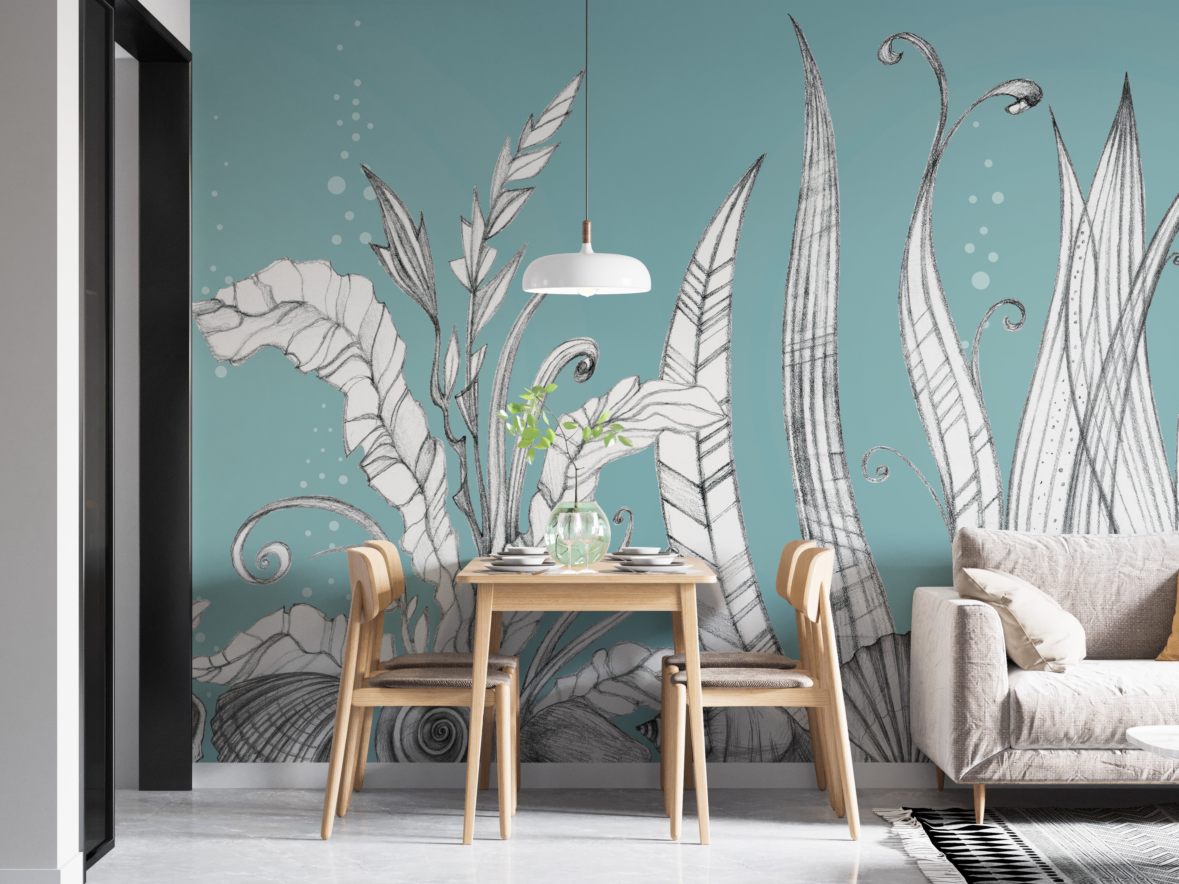 Artistic mural showcasing a whimsical garden with floral designs.
