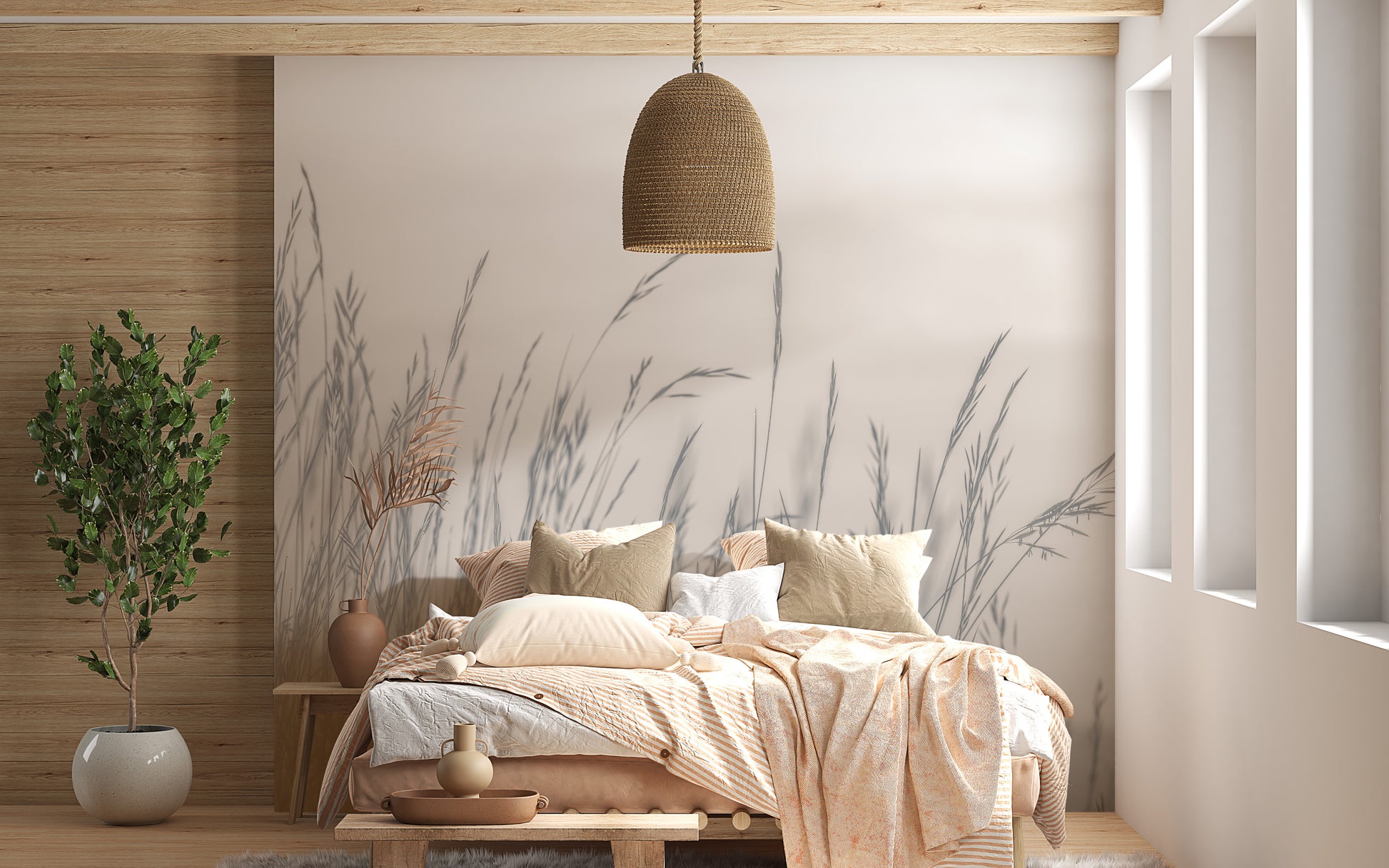 Fall landscape mural with a misty aura for elegant wall decor.
