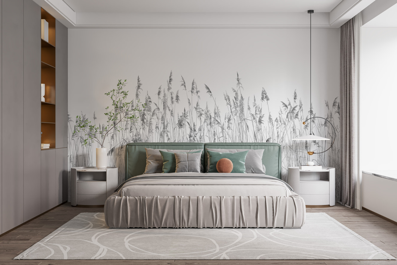 Gray breeze mural featuring serene canebrake patterns for walls.
