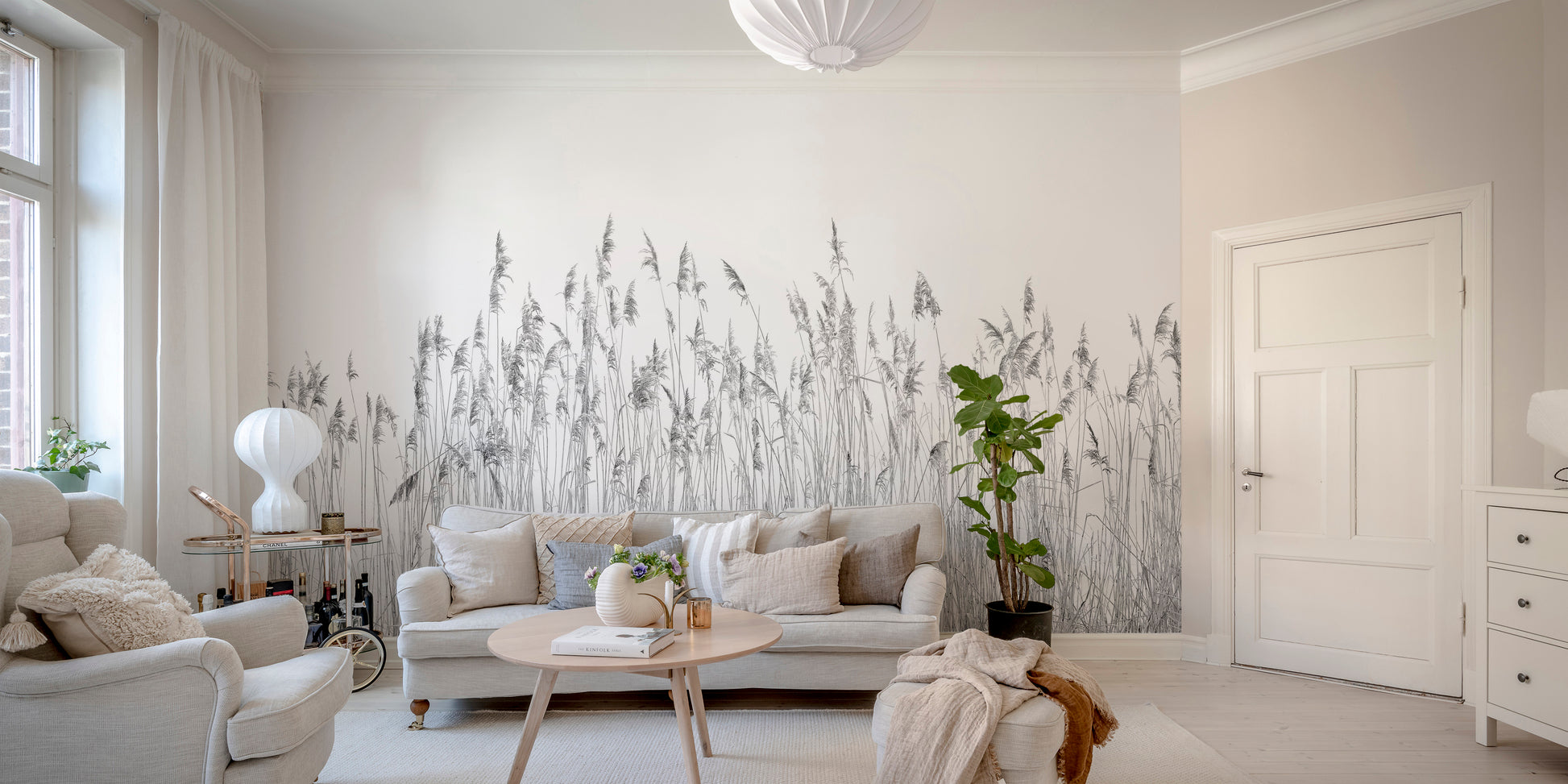 Gray breeze mural showcasing elegant canebrake designs for interiors.
