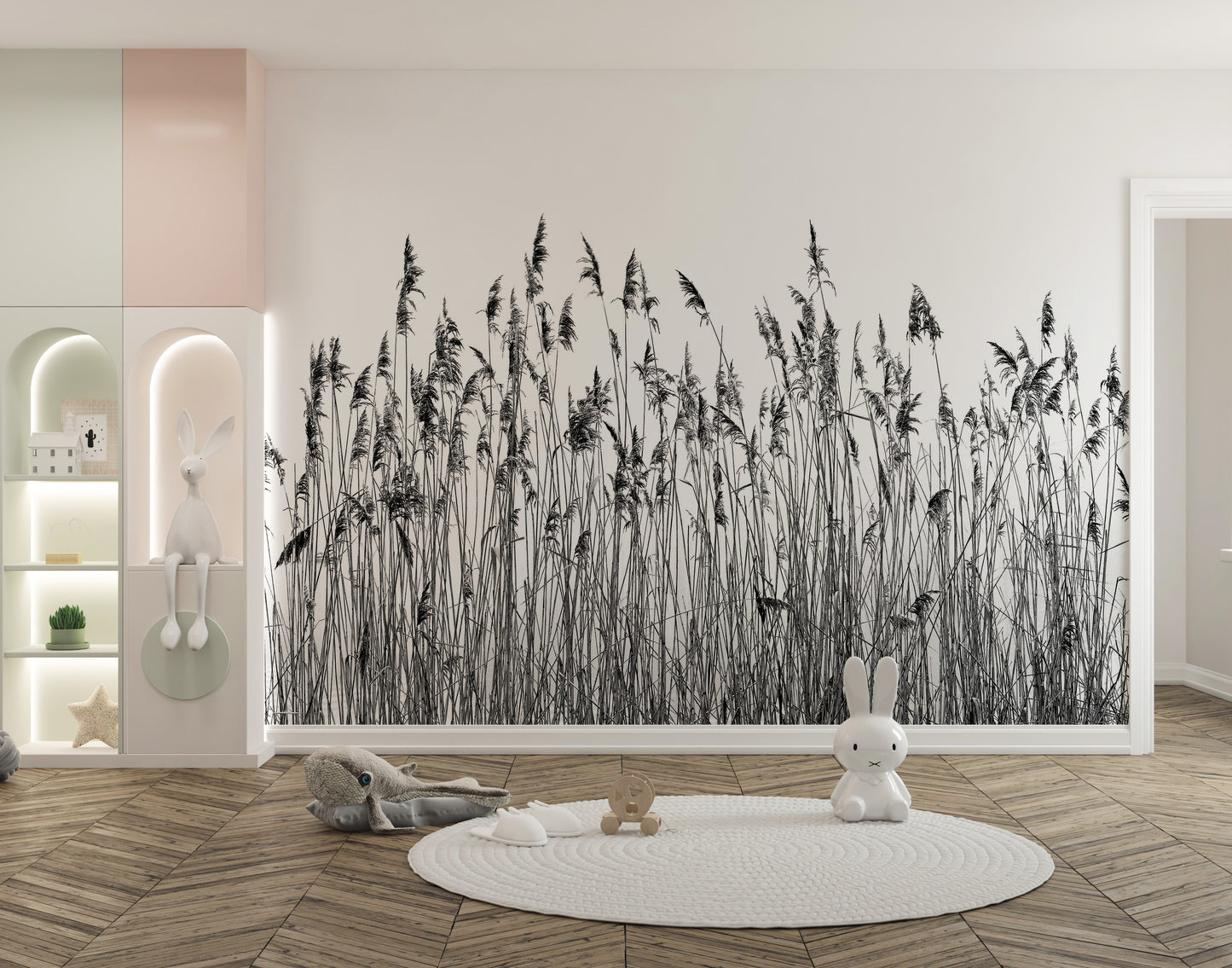 Wallpaper mural blending zebra stripes with vine designs for decor.
