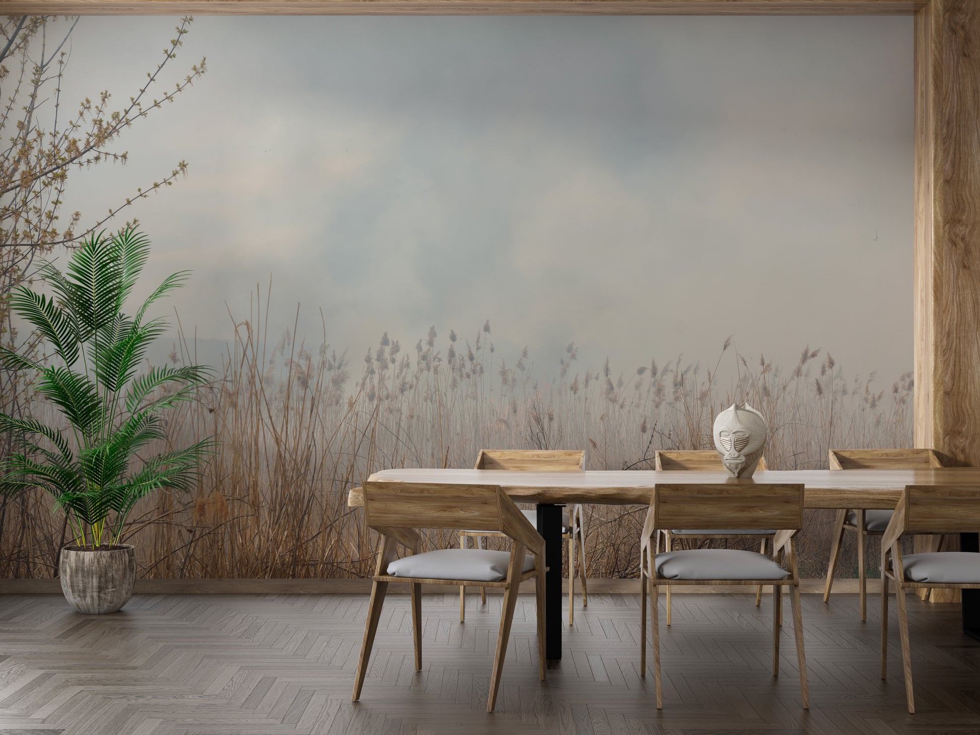 Graceful mural featuring whispering willow reeds for chic interiors.
