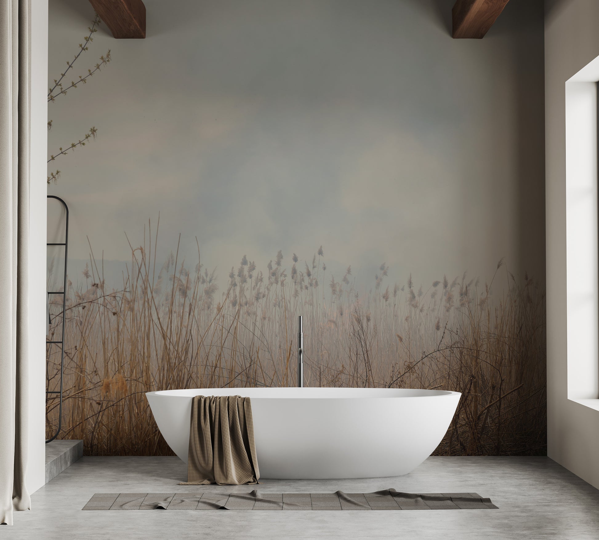 Artistic mural of willow reeds for peaceful and stylish spaces.
