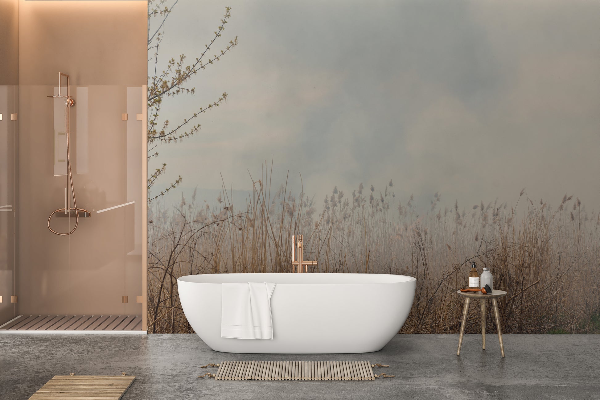 Serene mural showcasing elegant willow reeds for tranquil interiors.
