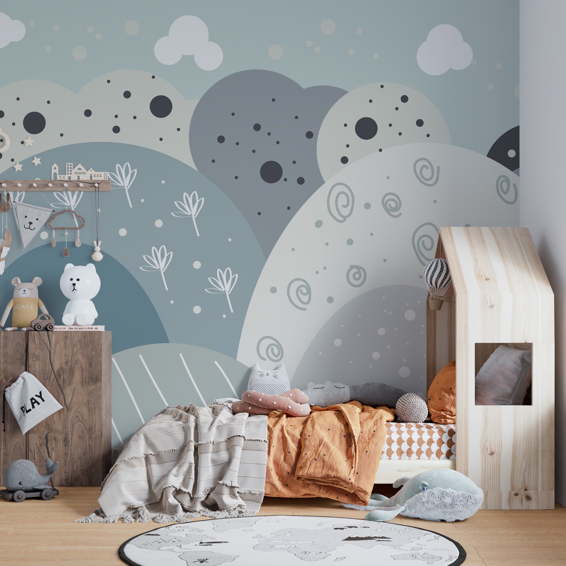 Magical mountain land mural adding elegance to modern interiors.
