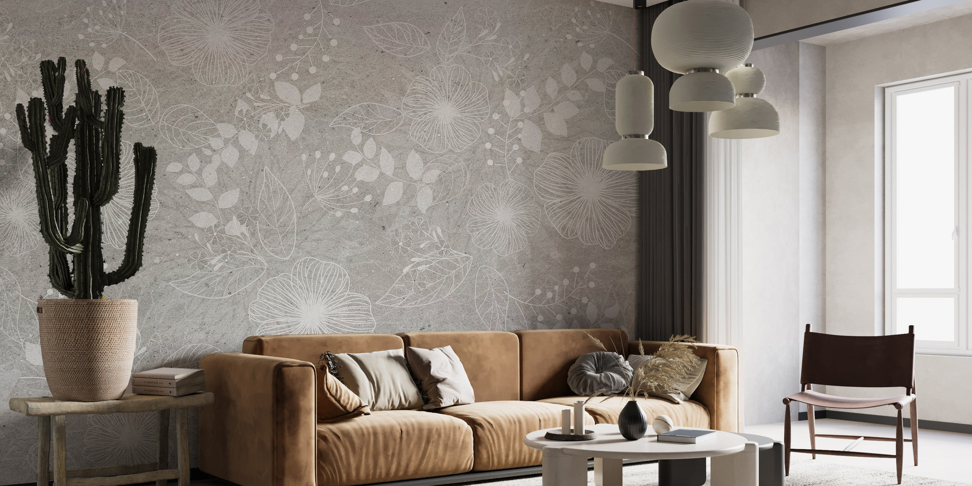 Sophisticated pearl white flower mural for homes
