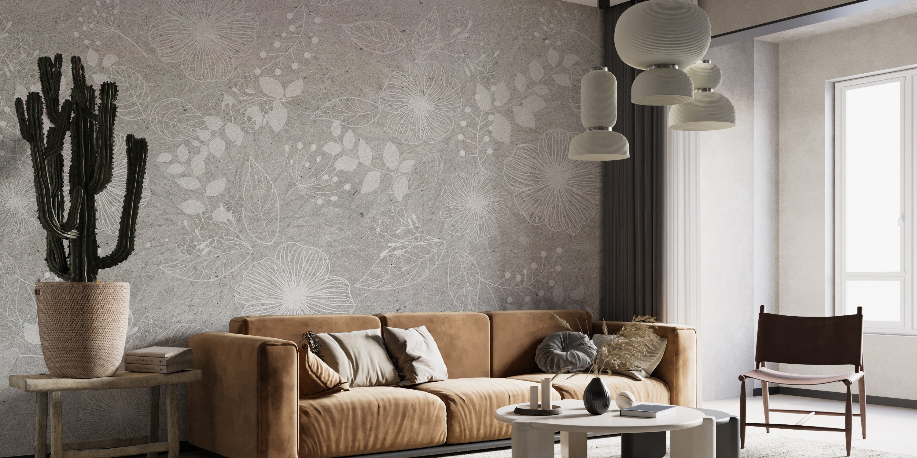 Sophisticated pearl white flower mural for homes
