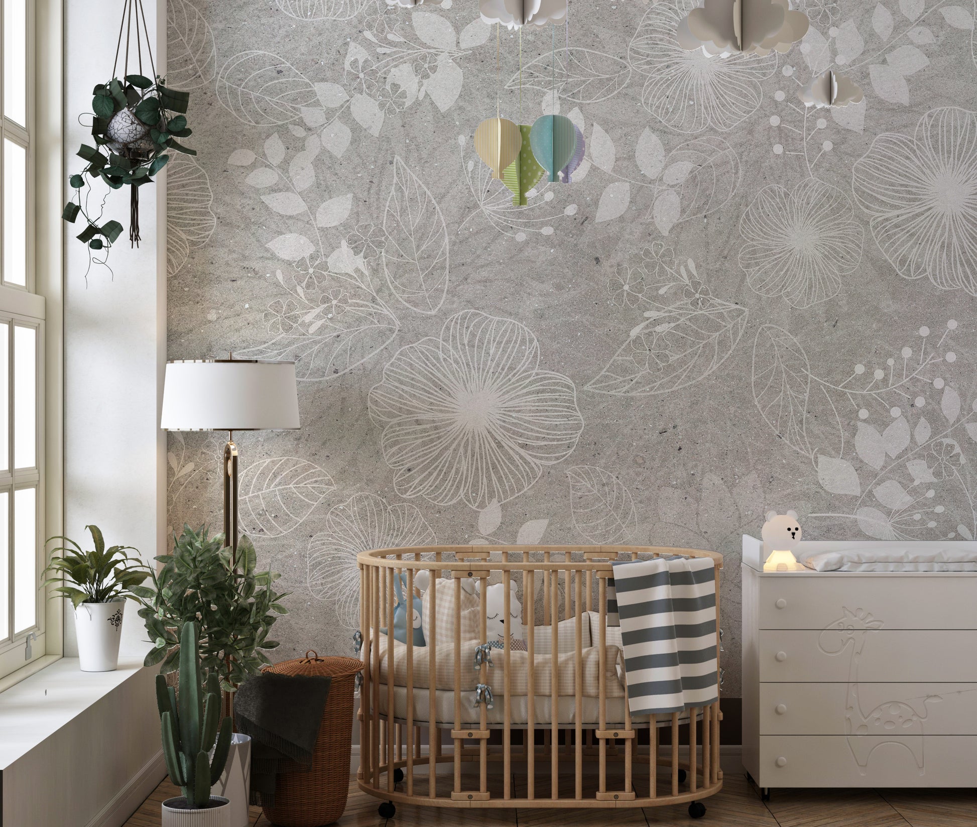 White flower wallpaper mural for peaceful interiors
