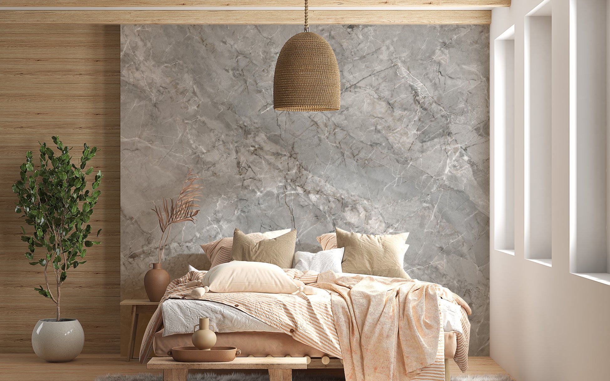 Sophisticated smoky marble wallpaper for interiors
