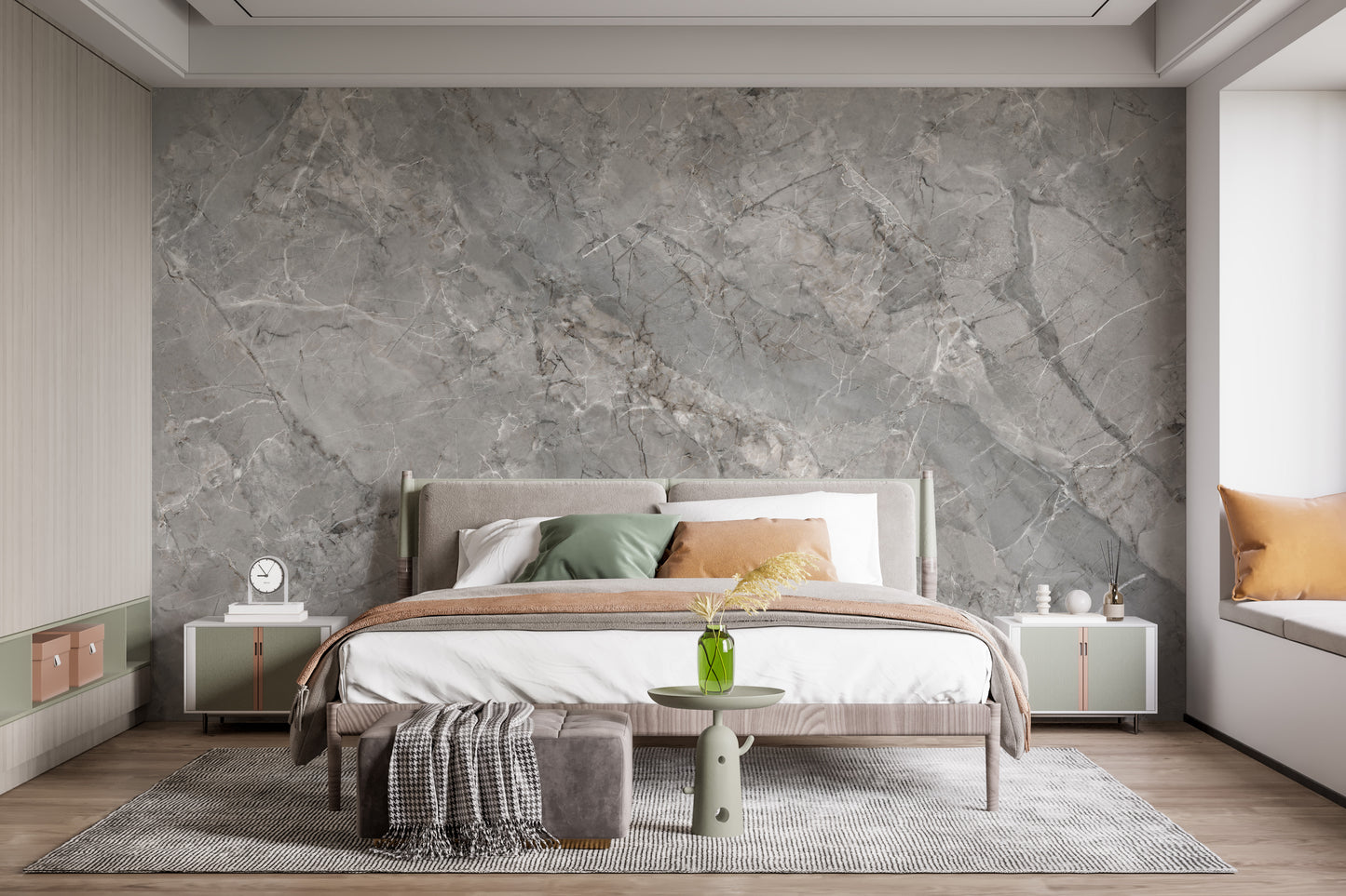 Elegant smoky marble veil mural for serene walls
