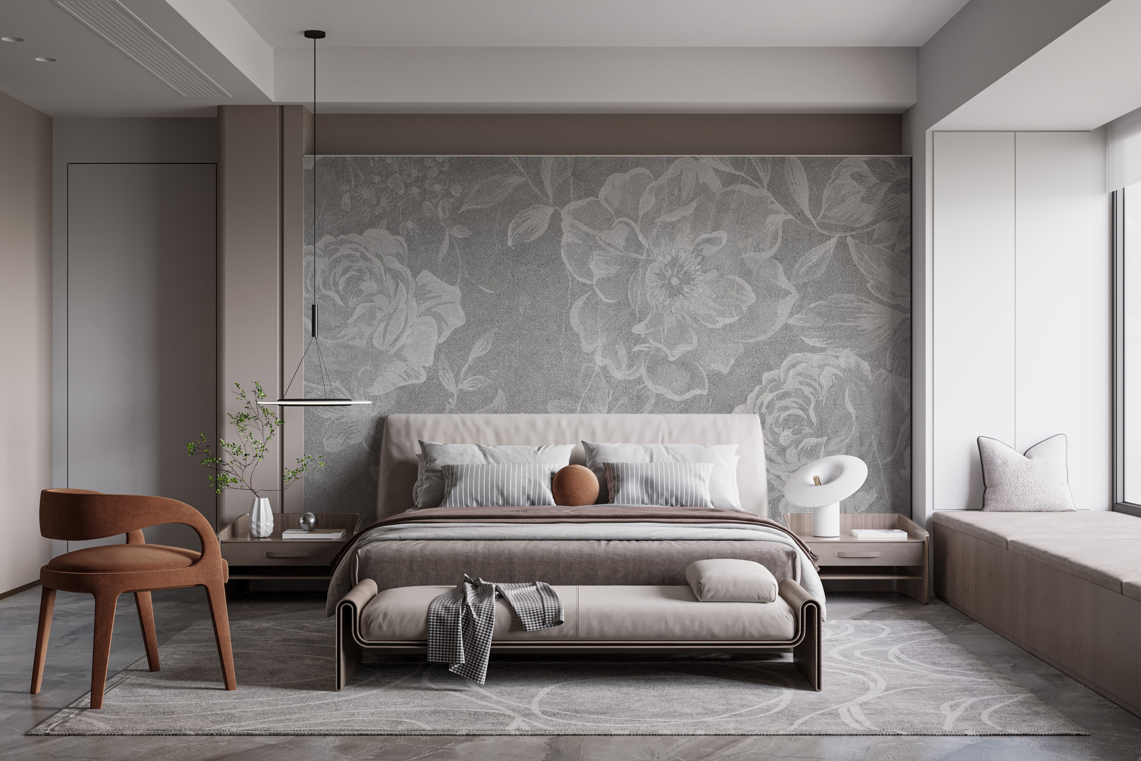 Faded floral wallpaper mural for peaceful decor
