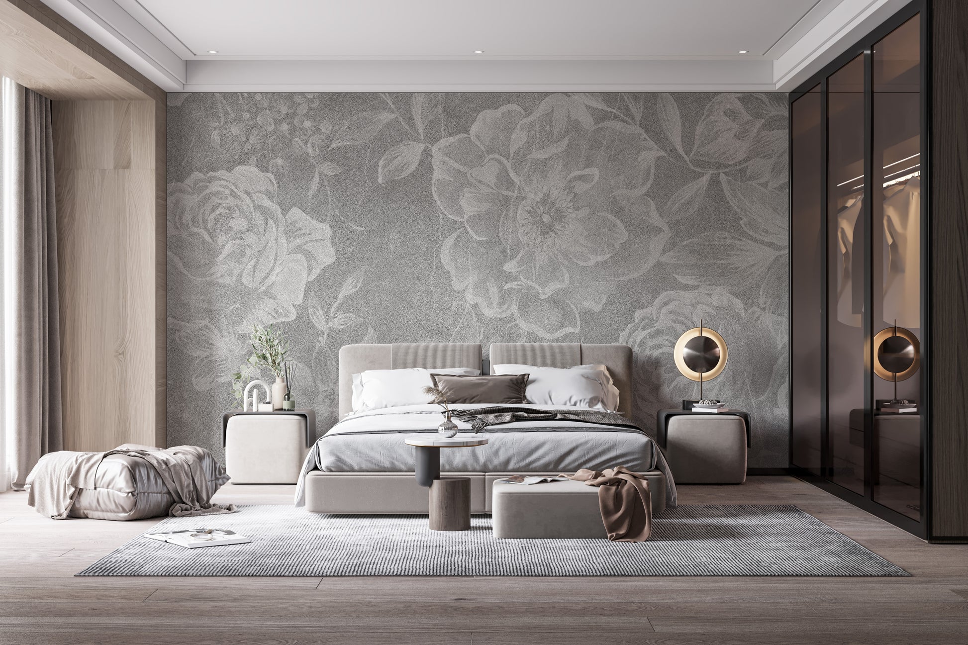 White floral texture mural for elegant interiors
