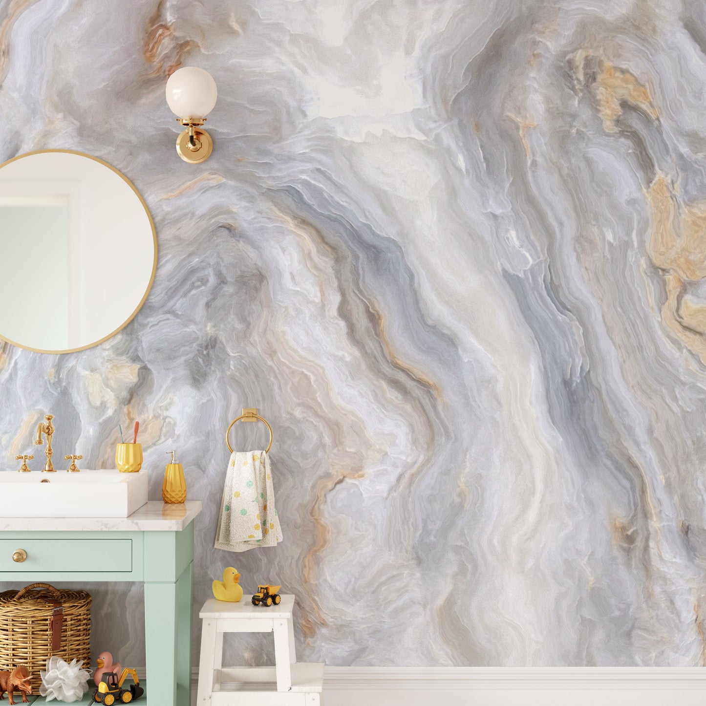 Sophisticated gray swirls mural for modern interiors
