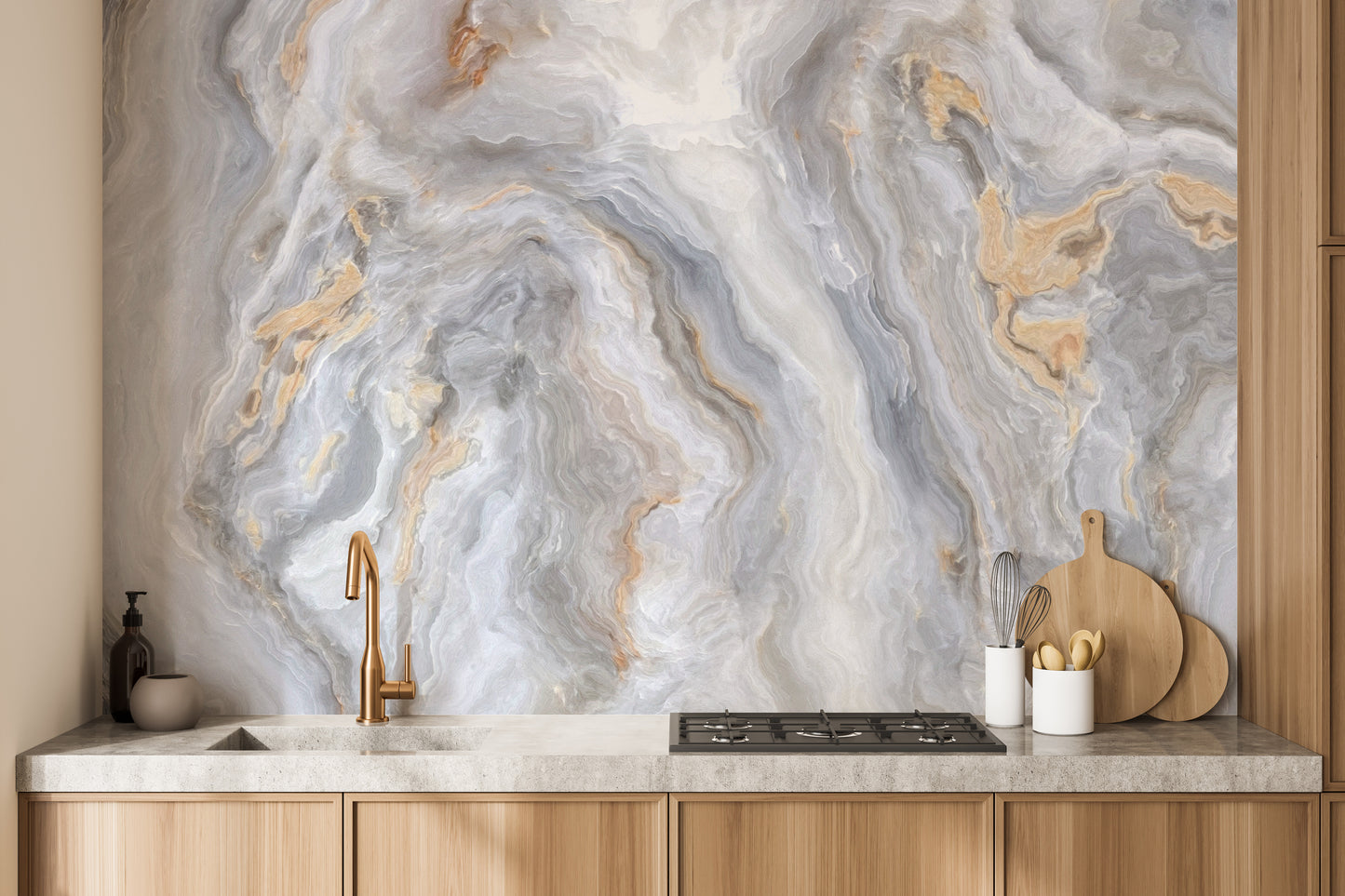 Abstract gray swirls mural for stylish interiors
