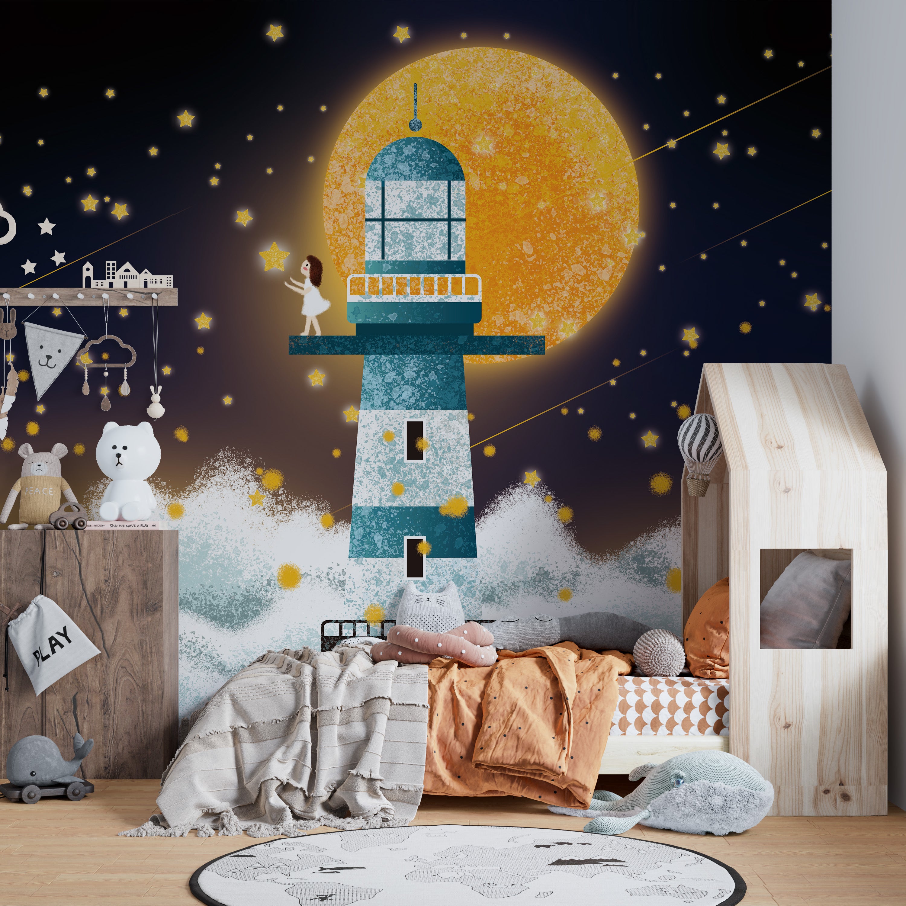 Artistic mystical moonlit mural for timeless beauty
