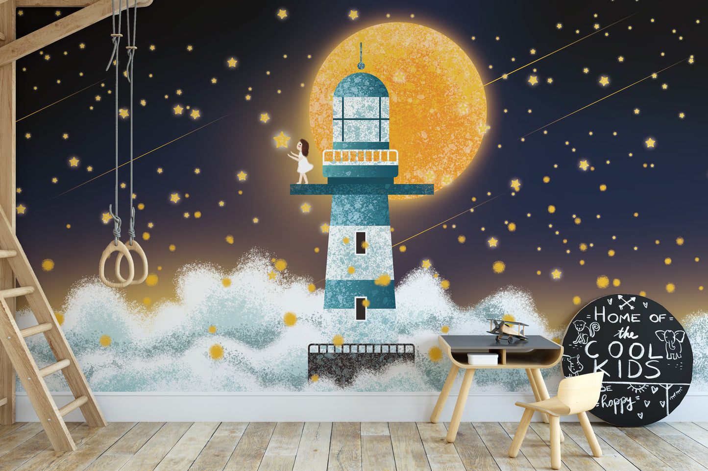 Captivating moonlit mural for tranquil home spaces
