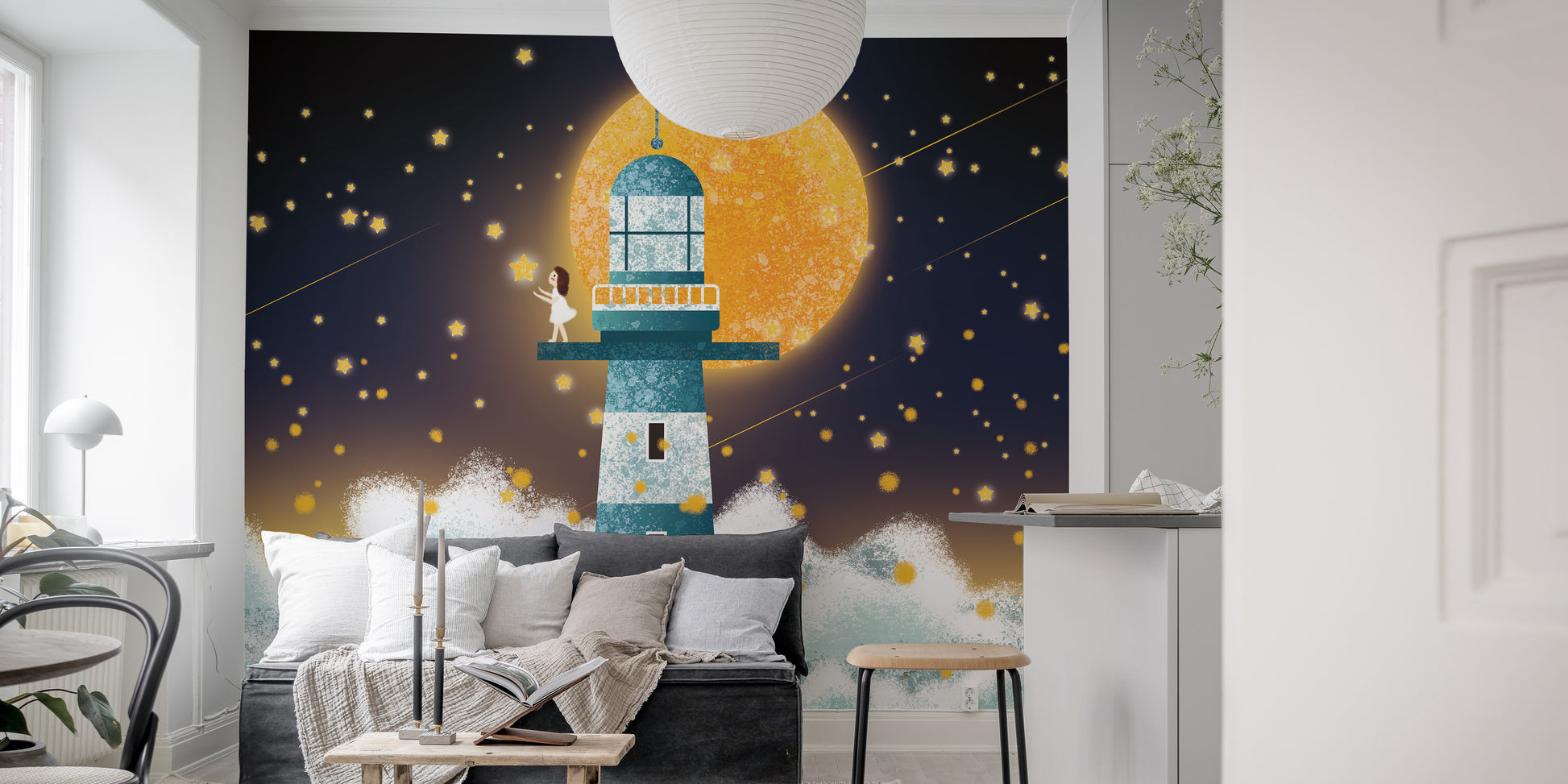 Mystical moonlit design mural for stylish decor
