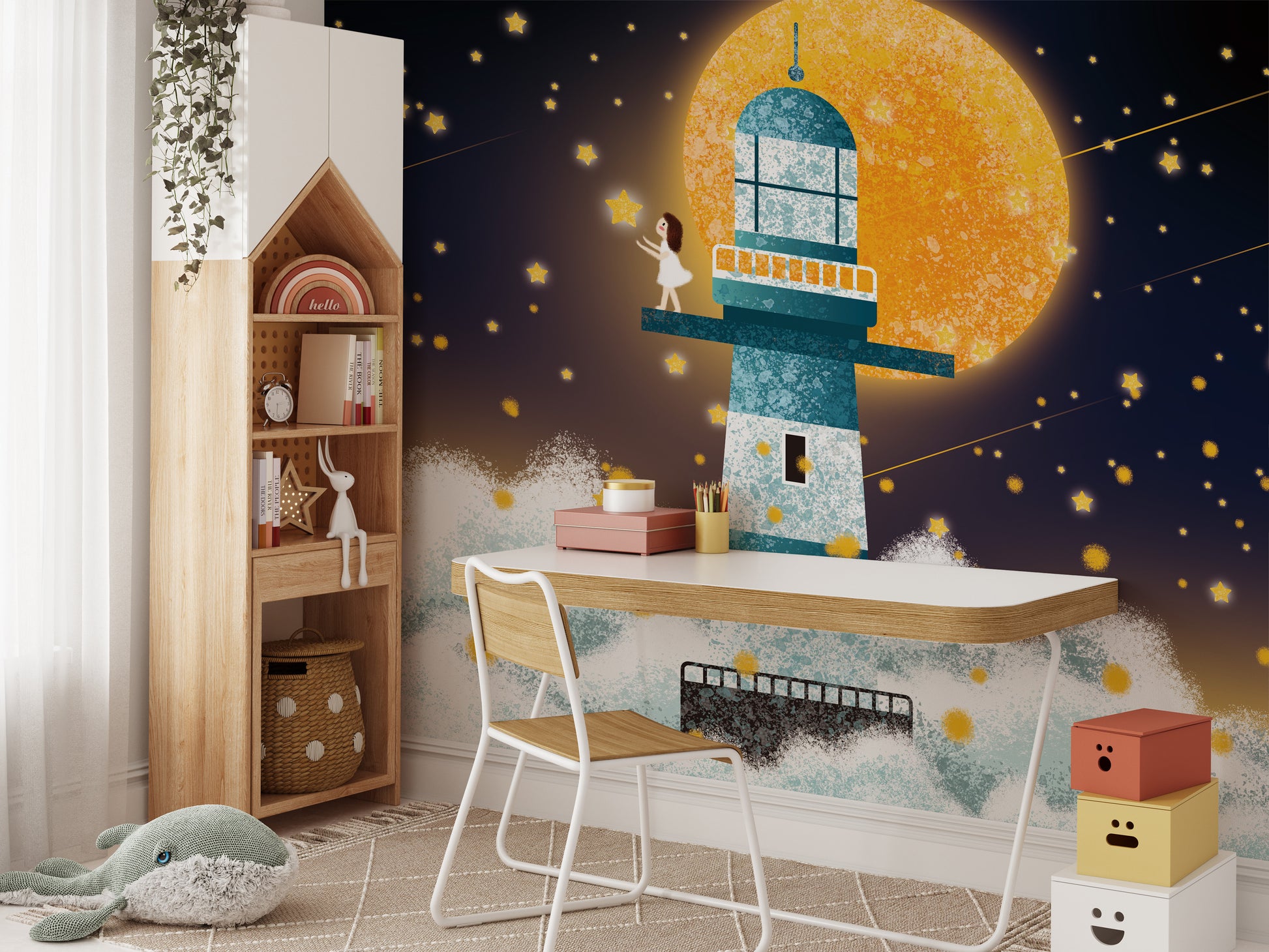 Enchanting mystical moonlit mural for serene walls
