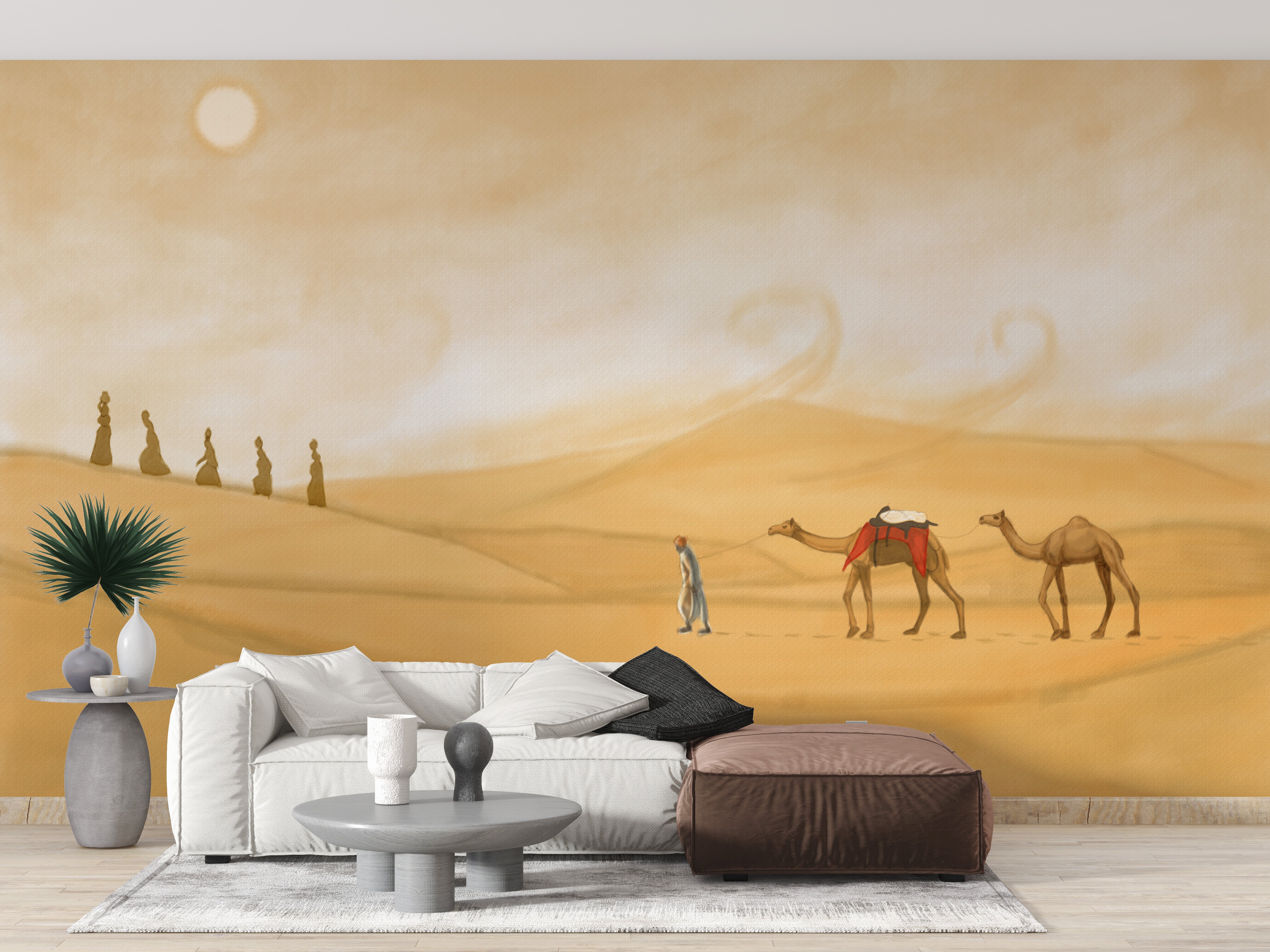 Urban desert journey mural for dynamic interiors
