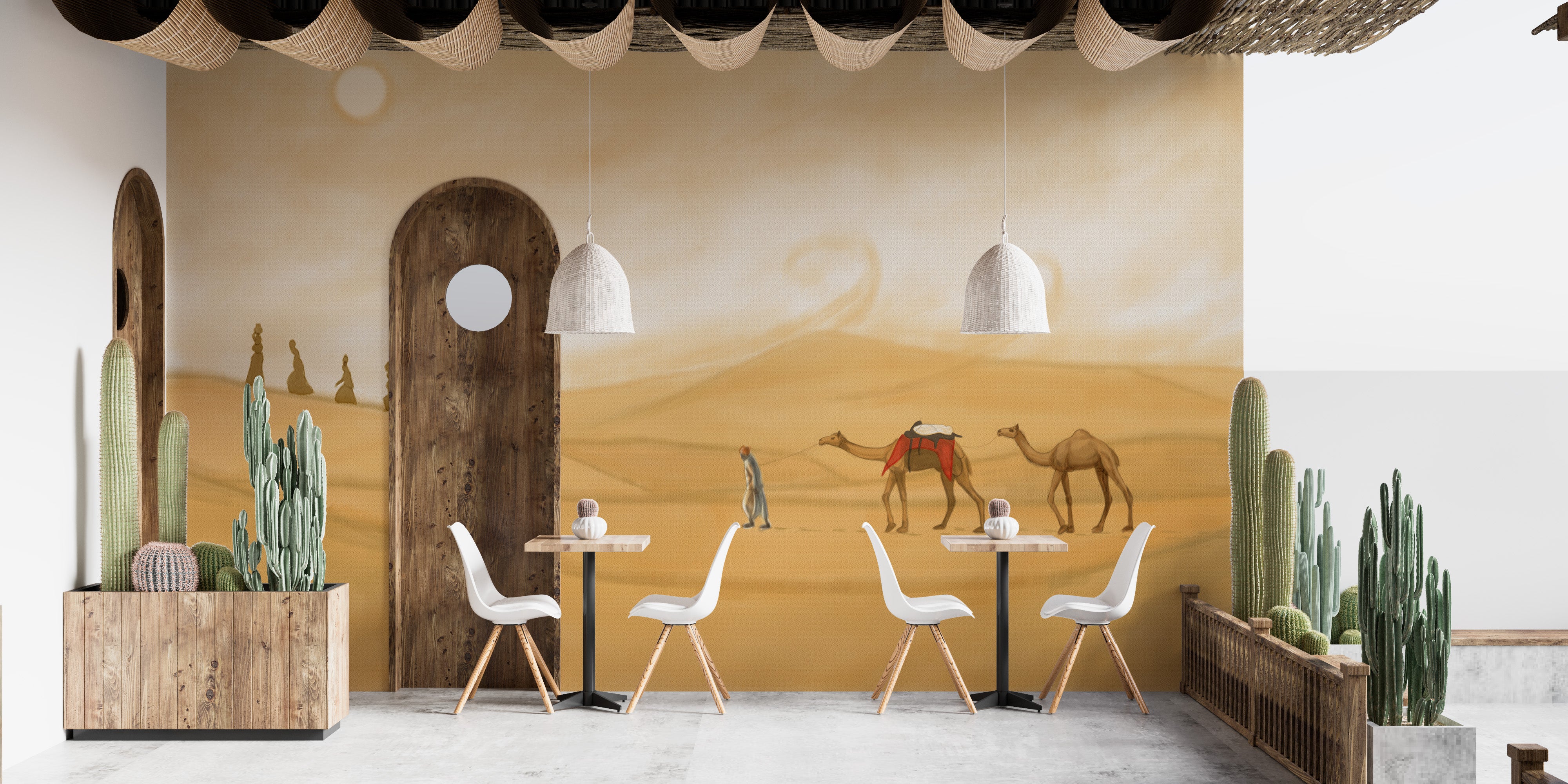 Desert journey mural for sleek urban wall decor
