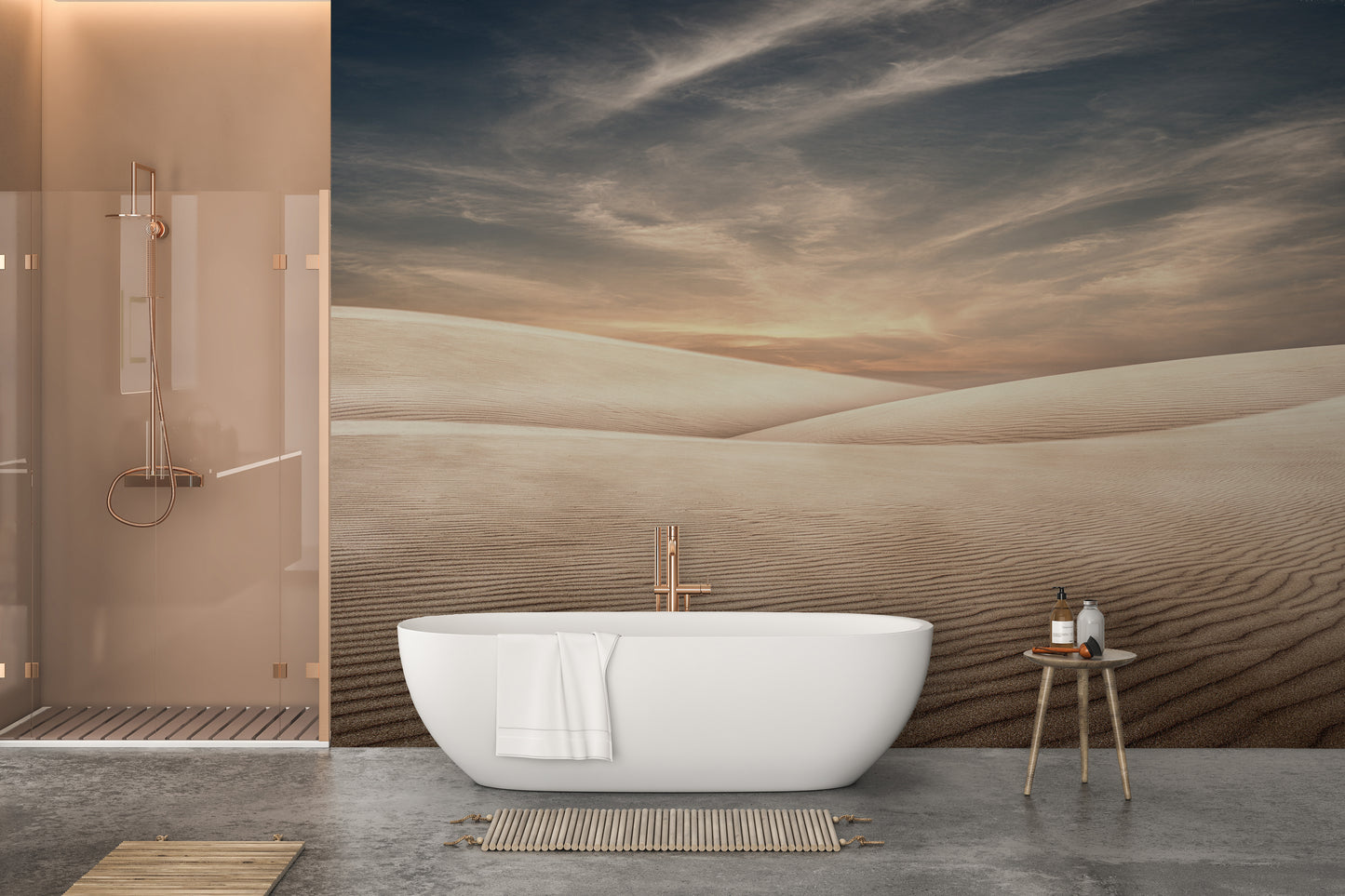 Tranquil desert dune mural adding charm to minimalist spaces.
