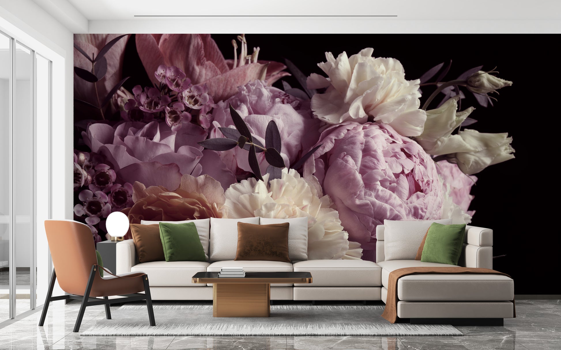 Moody floral mural inspired by midnight garden romance.
