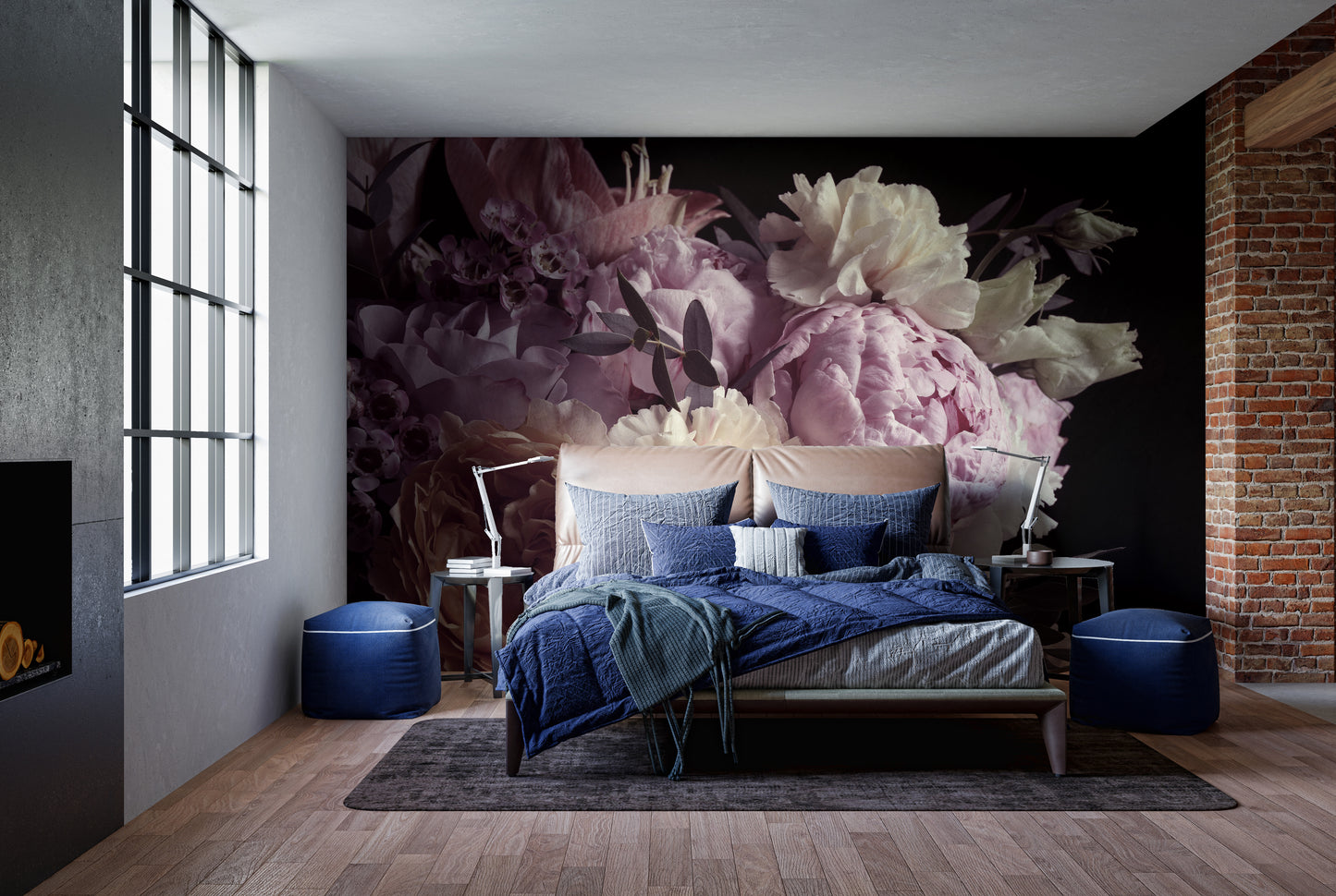 Midnight garden mural creating a serene and romantic ambiance.
