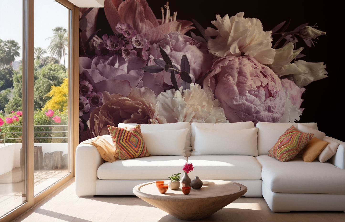 Romantic garden mural with lush, midnight-inspired designs.
