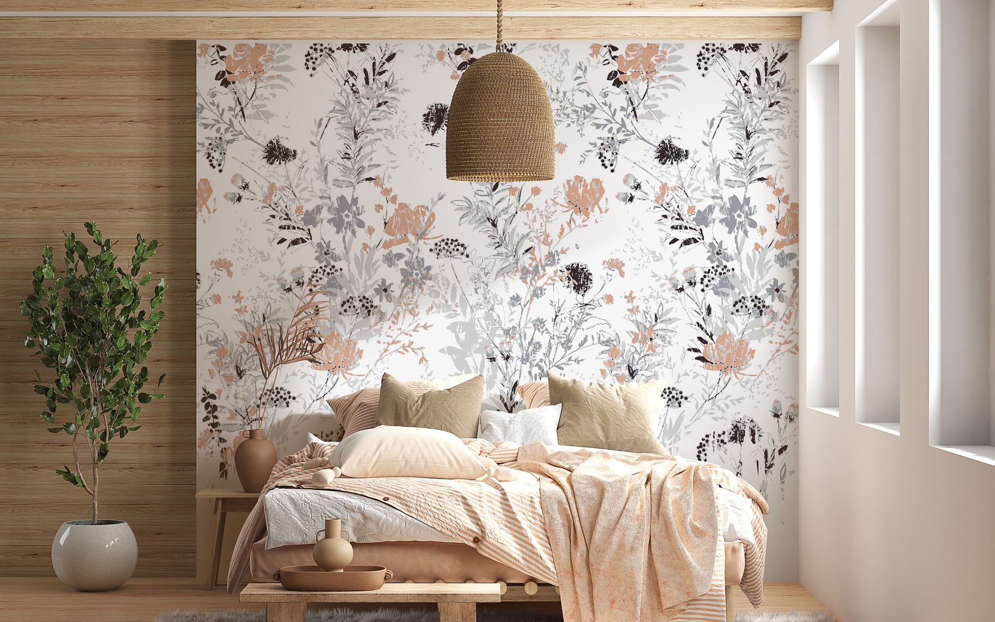 Timeless wallpaper featuring vintage-inspired leaf patterns.



