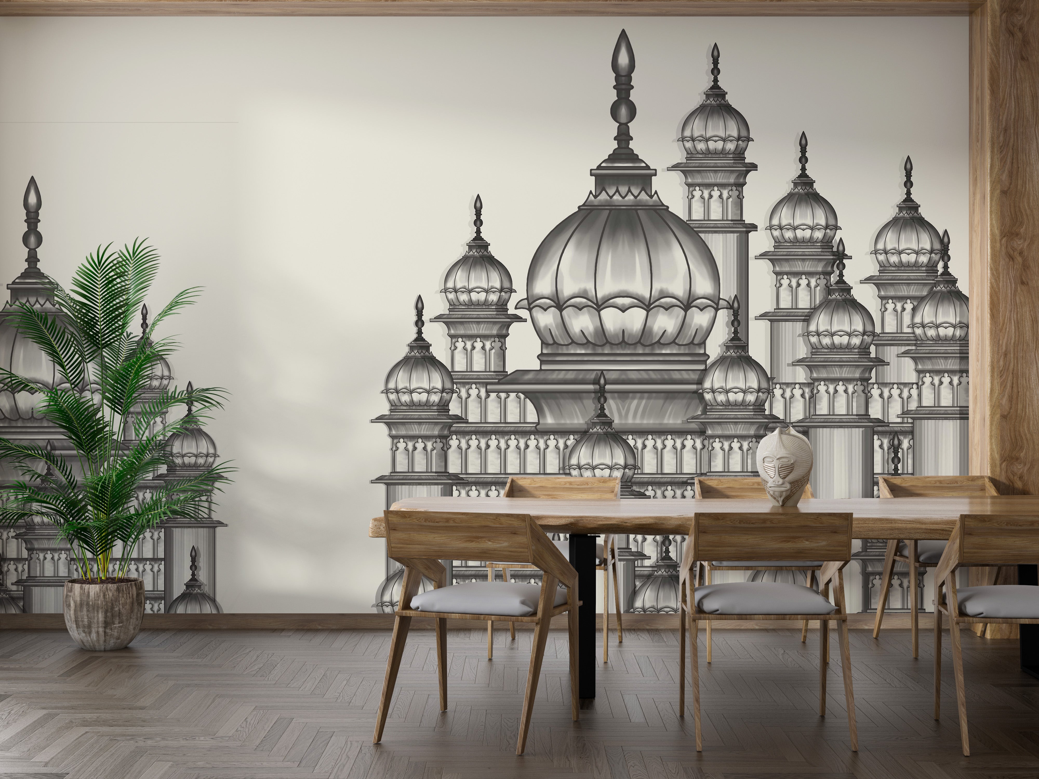 Regal mural inspired by the rich heritage of the Mughals.
